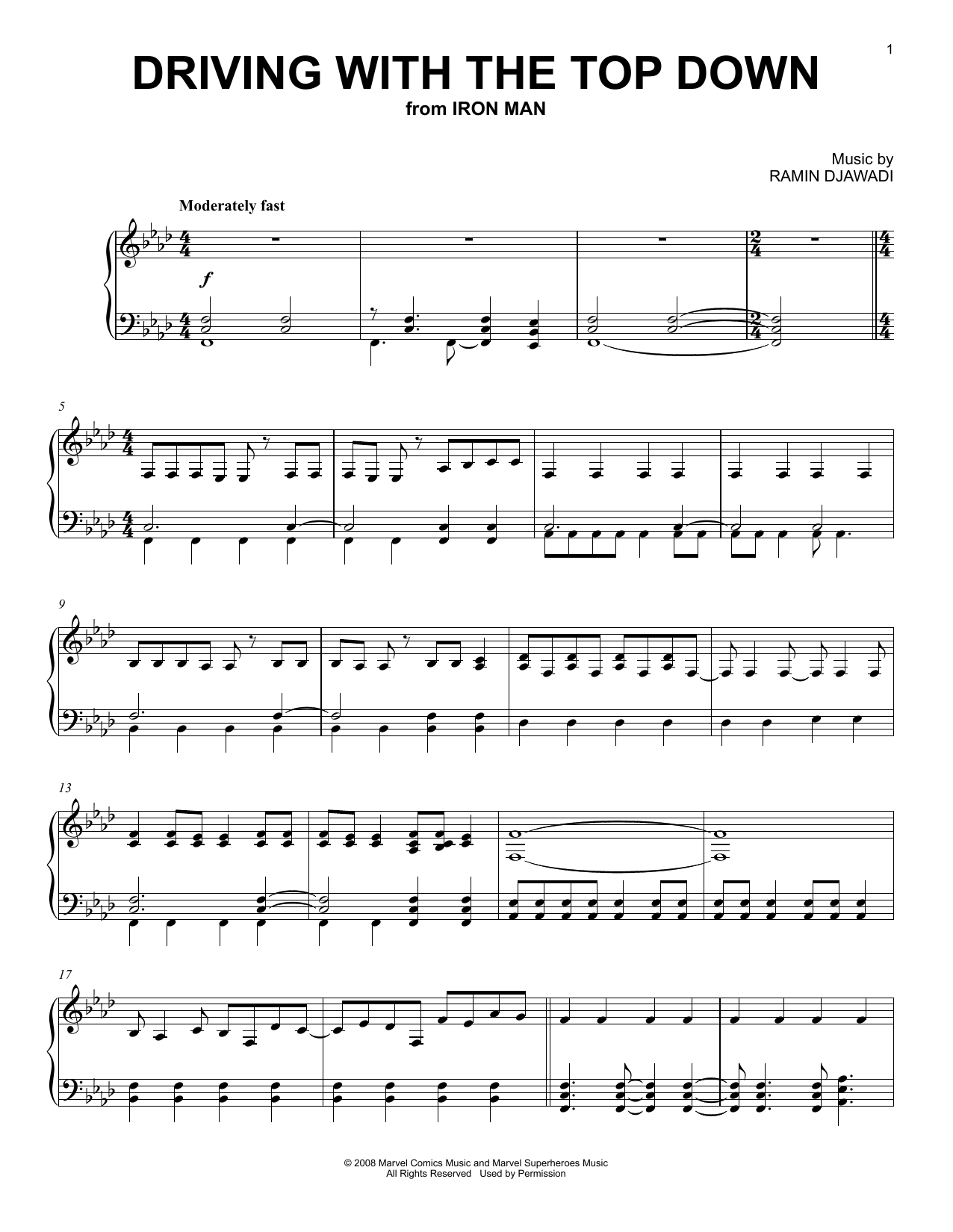 Driving With The Top Down (from Iron Man): Piano Solo