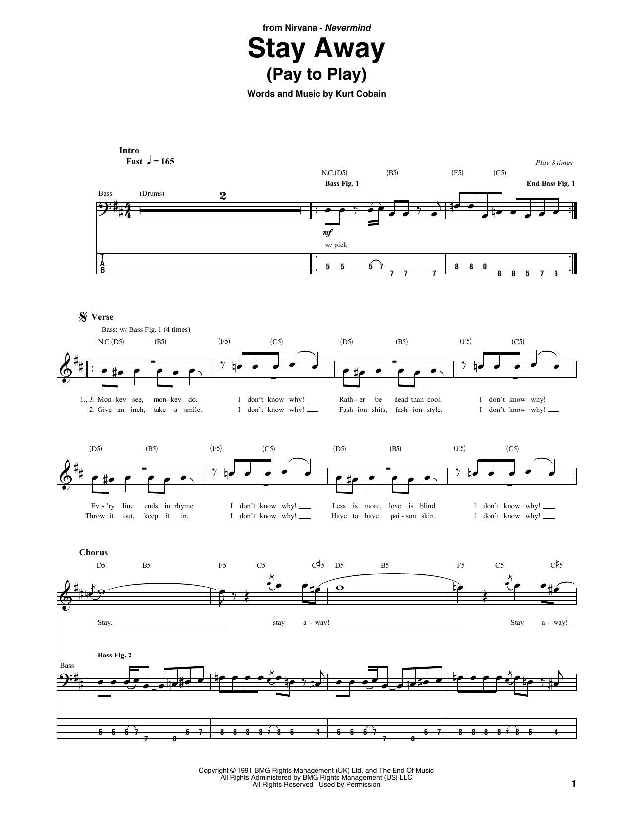 Stay Away by Nirvana - Bass Tab - Guitar Instructor