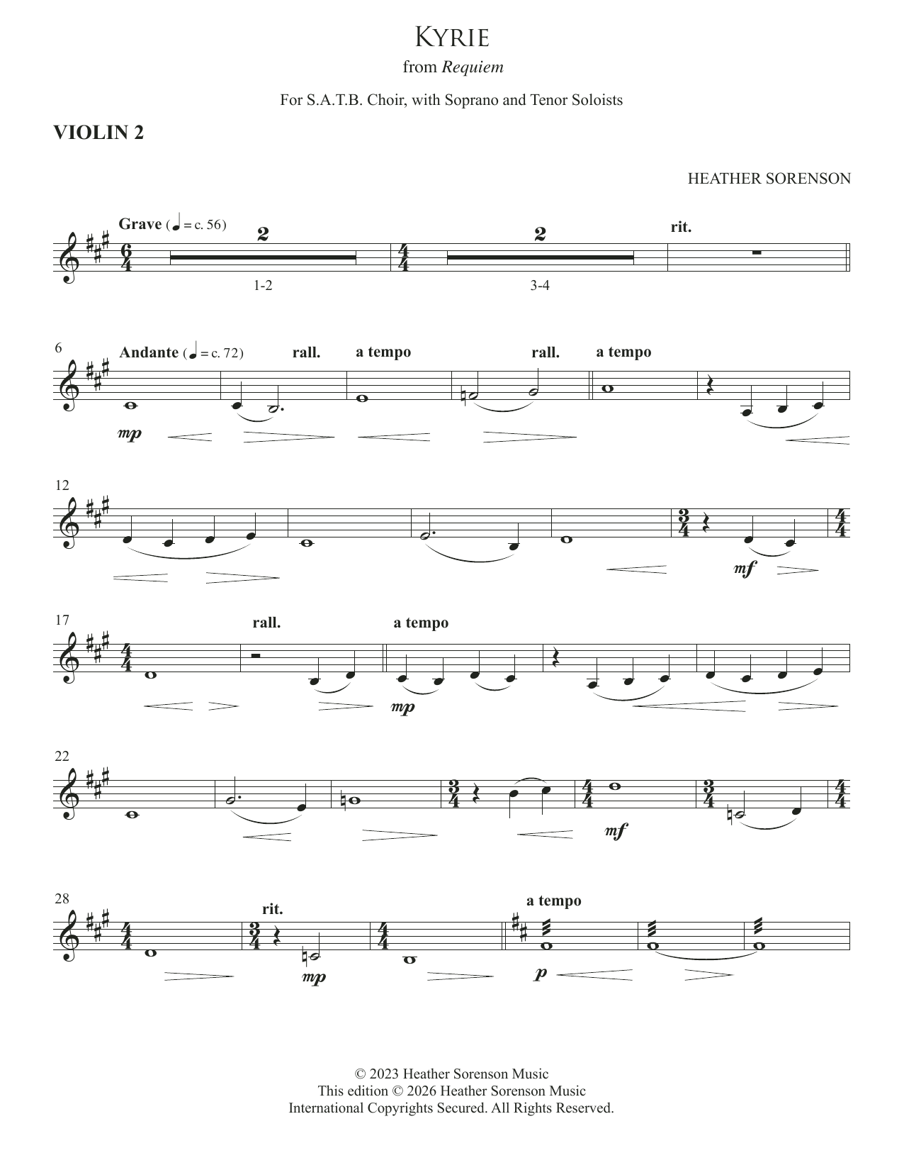 Kyrie (from Requiem) - Violin 2: Choral Instrumental Pak