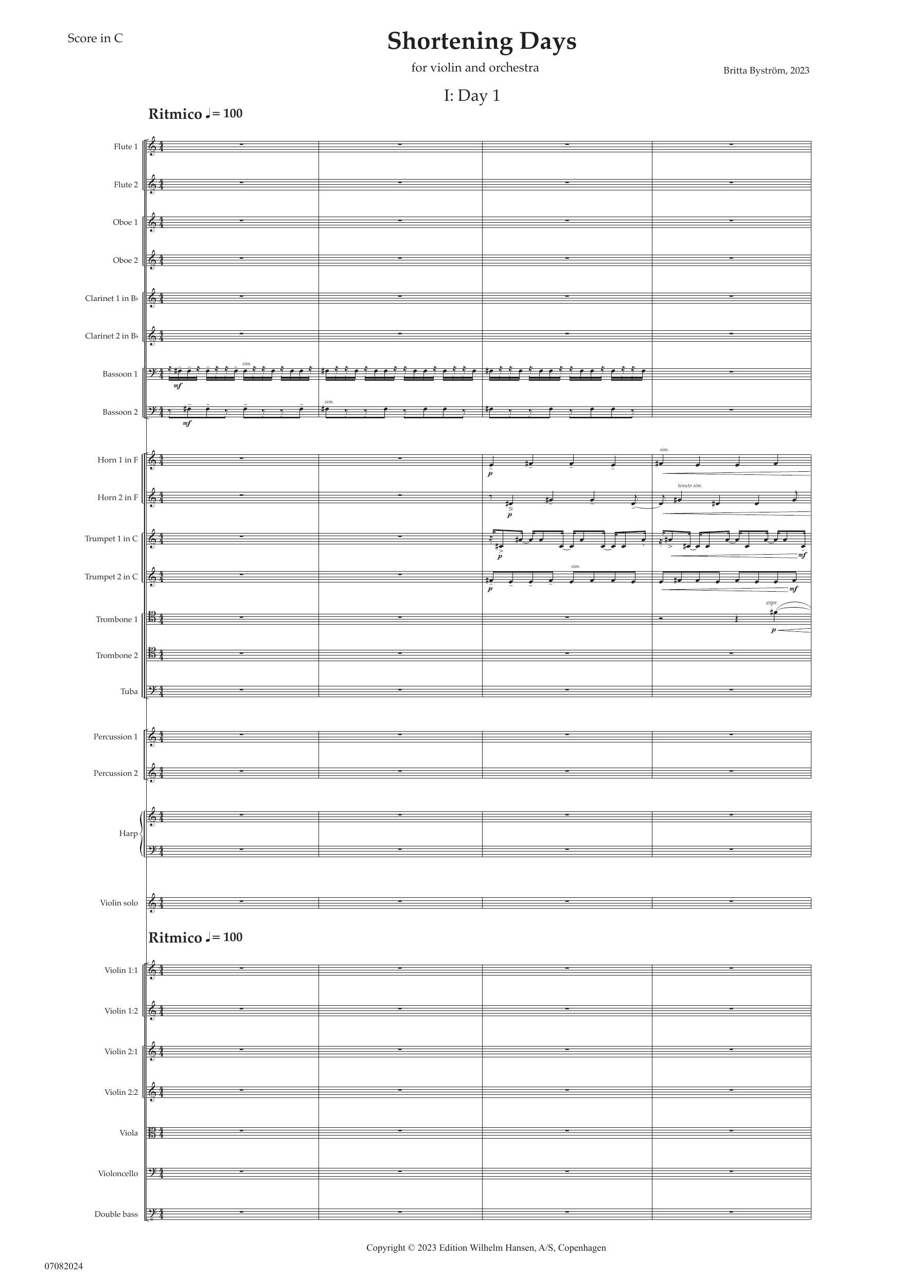Shortening Days (Violin Concerto): Full Orchestra Conductor Score & Parts