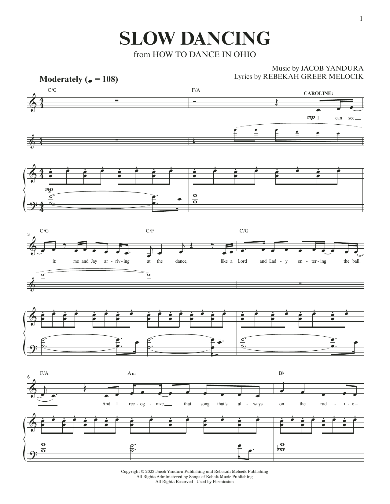 Slow Dancing (from How To Dance In Ohio): Piano Vocal