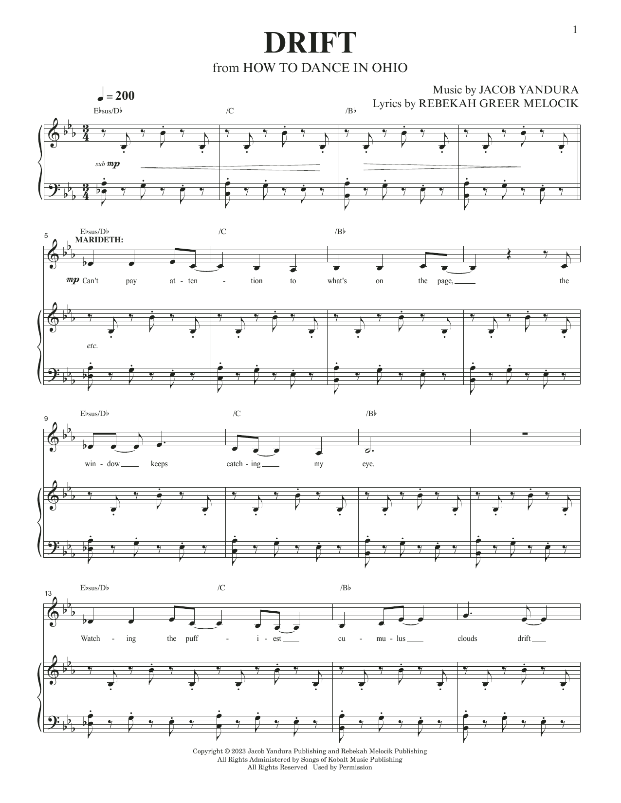Drift (from How To Dance In Ohio): Piano Vocal