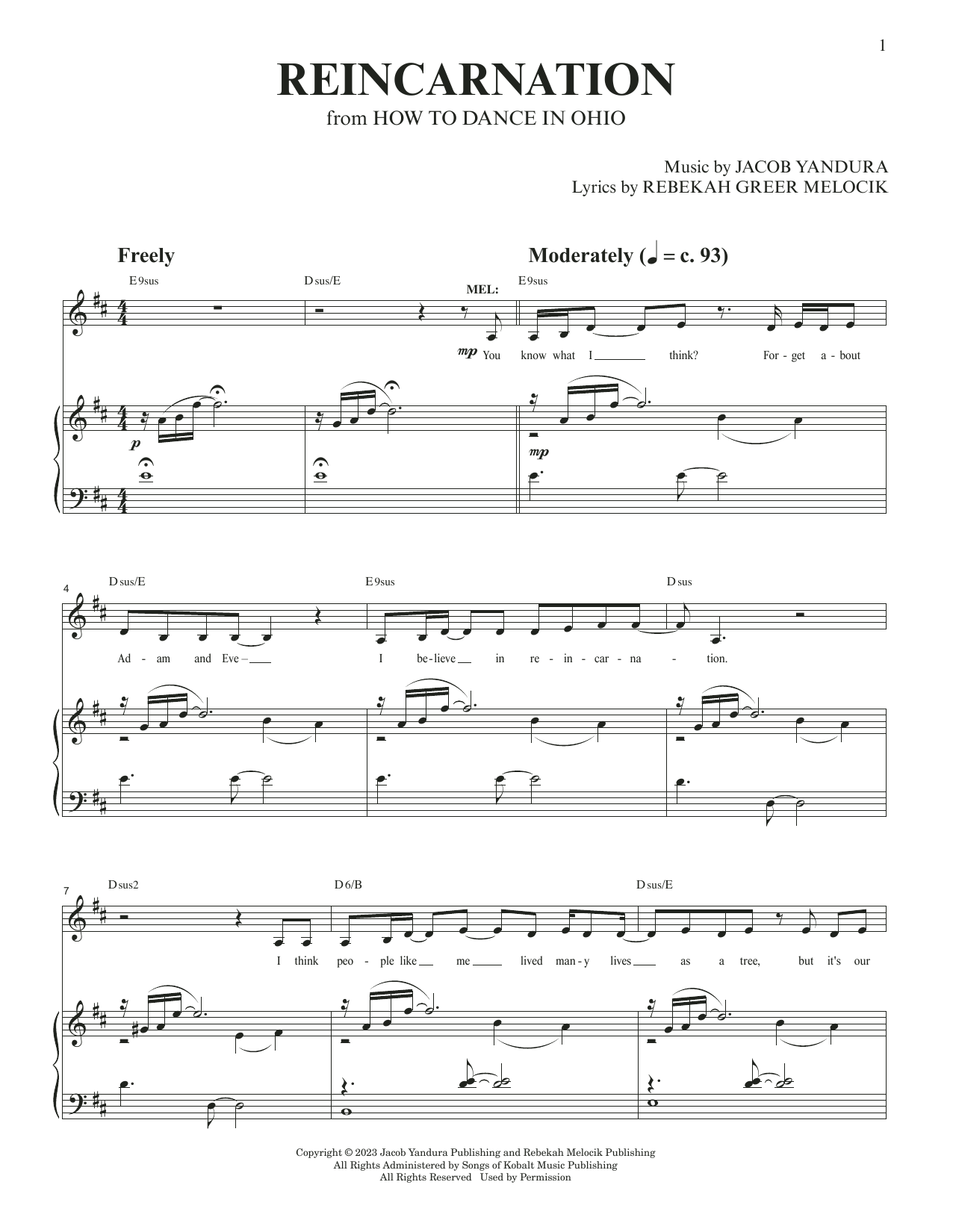 Reincarnation (from How To Dance In Ohio): Piano Vocal