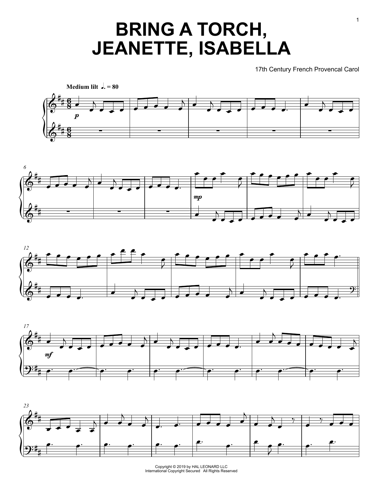 Bring A Torch, Jeannette, Isabella: Piano Solo