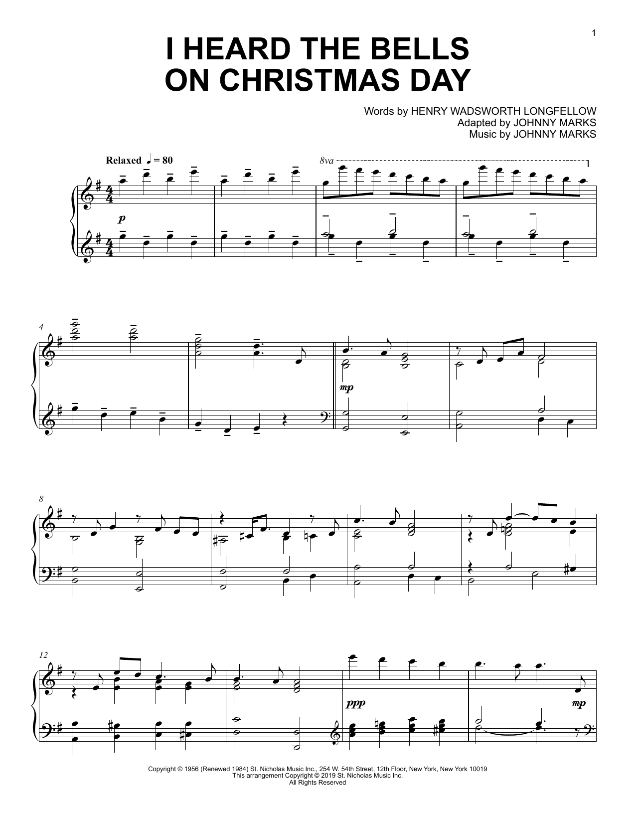 I Heard The Bells On Christmas Day: Piano Solo