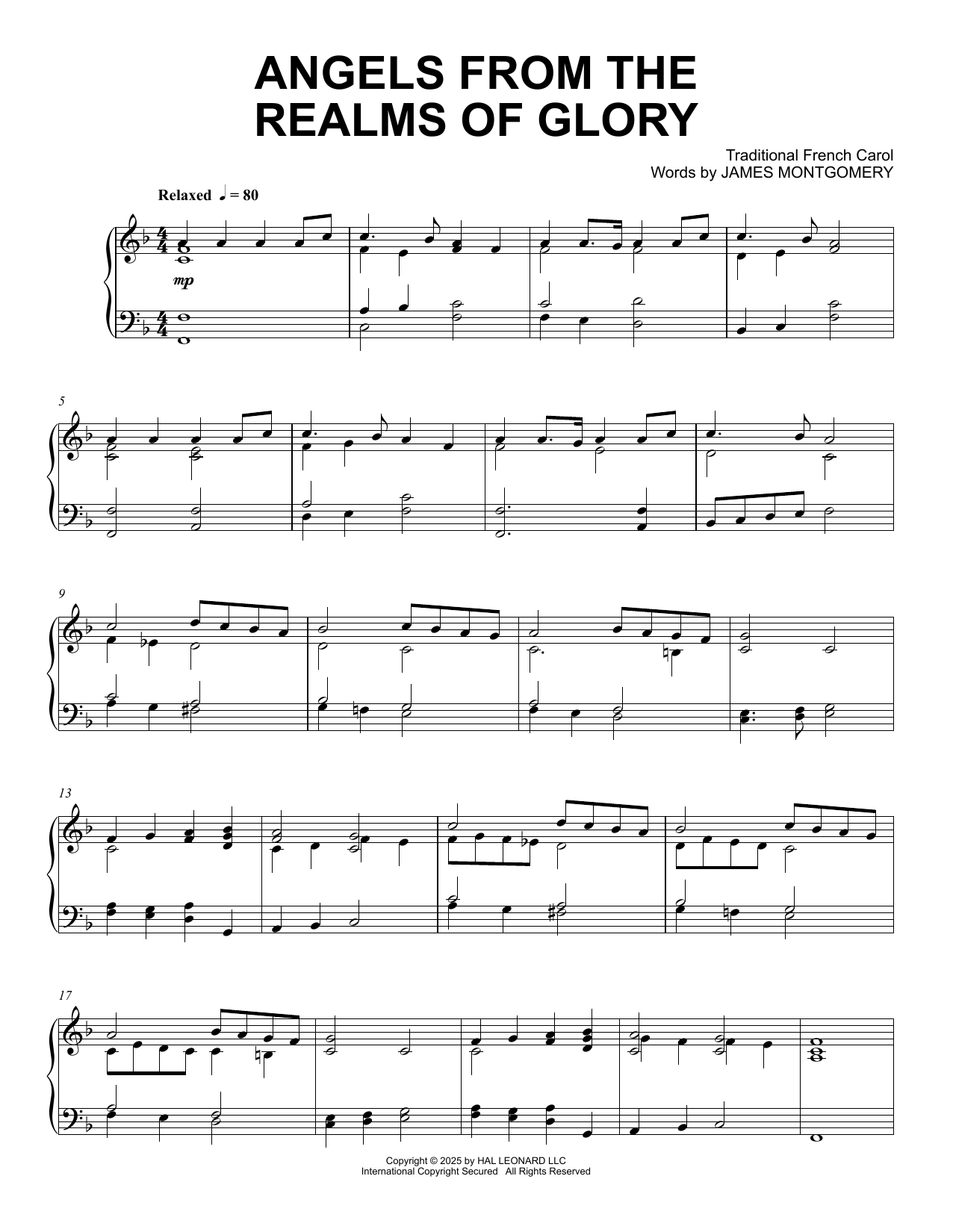 Angels From The Realms Of Glory: Piano Solo
