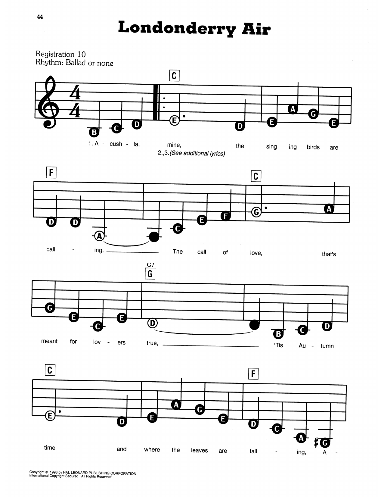 Londonderry Air: E-Z Play Today