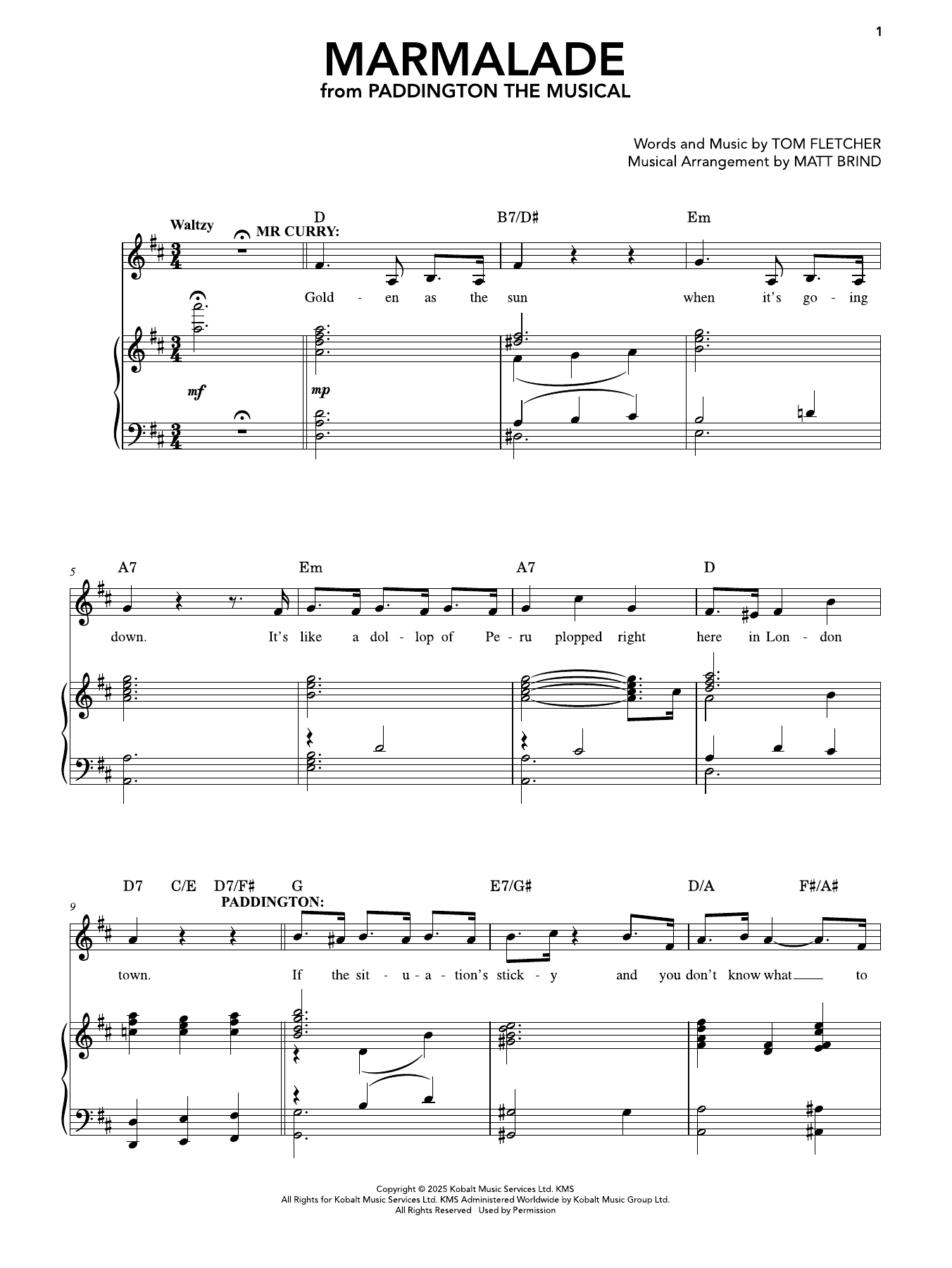 Marmalade (from Paddington The Musical): Piano Vocal