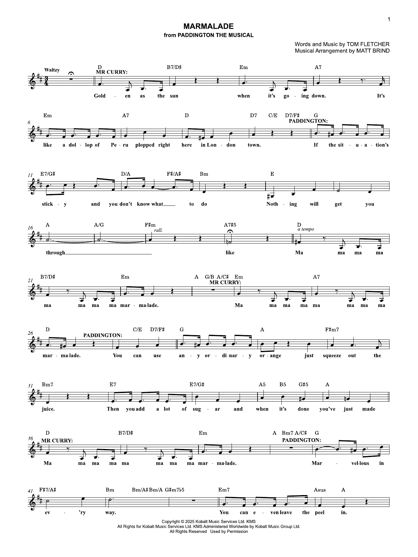 Marmalade (from Paddington The Musical): Lead Sheet / Fake Book