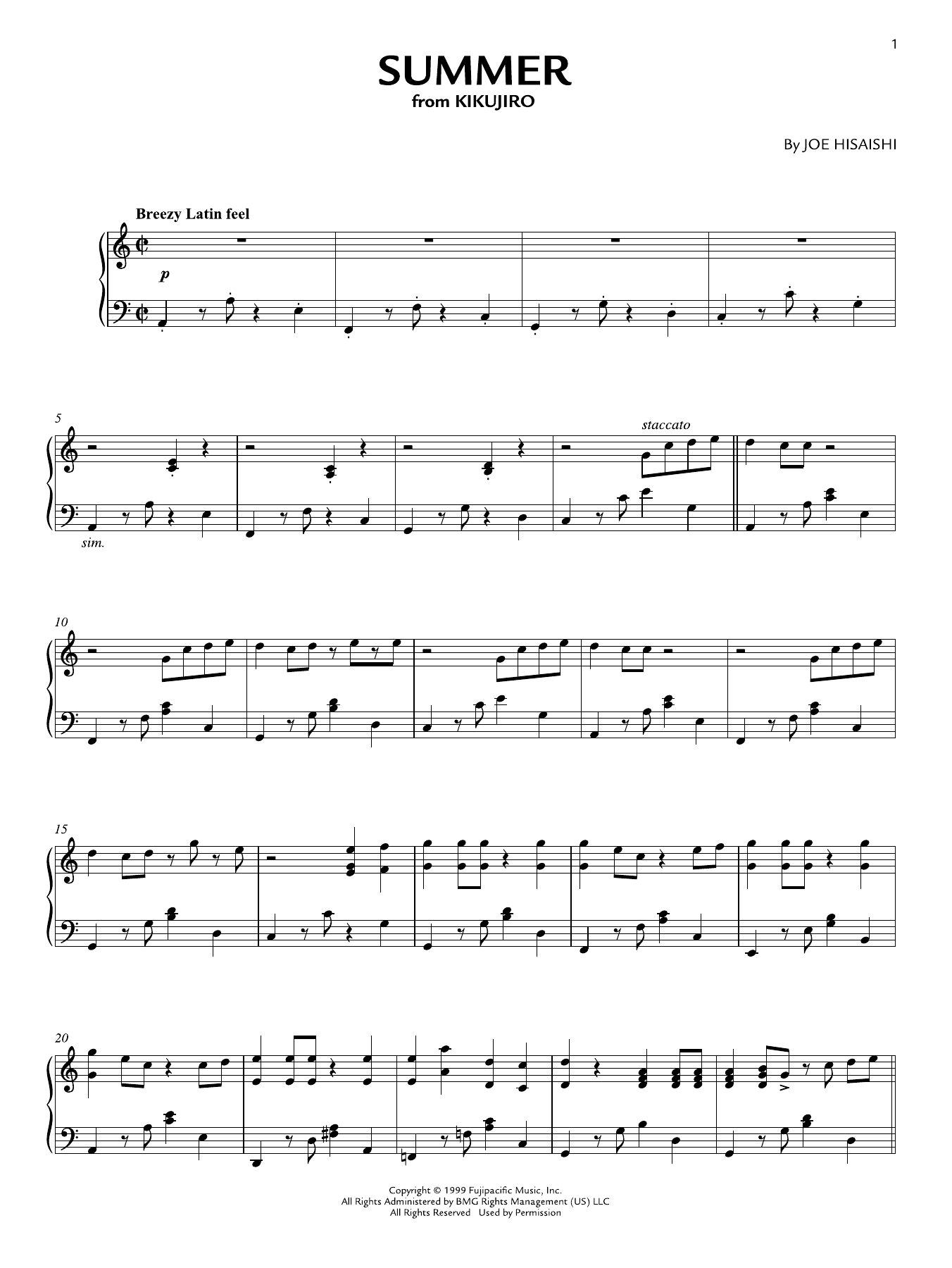 Summer (from Kikujiro): Piano Solo