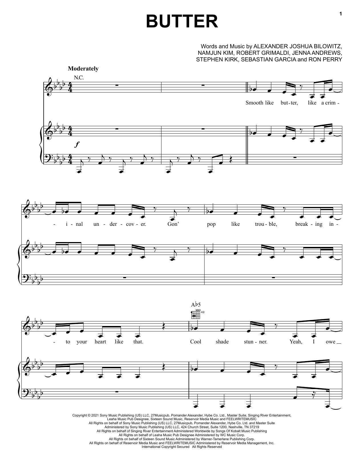 Butter: Piano/Vocal/Guitar Sheet