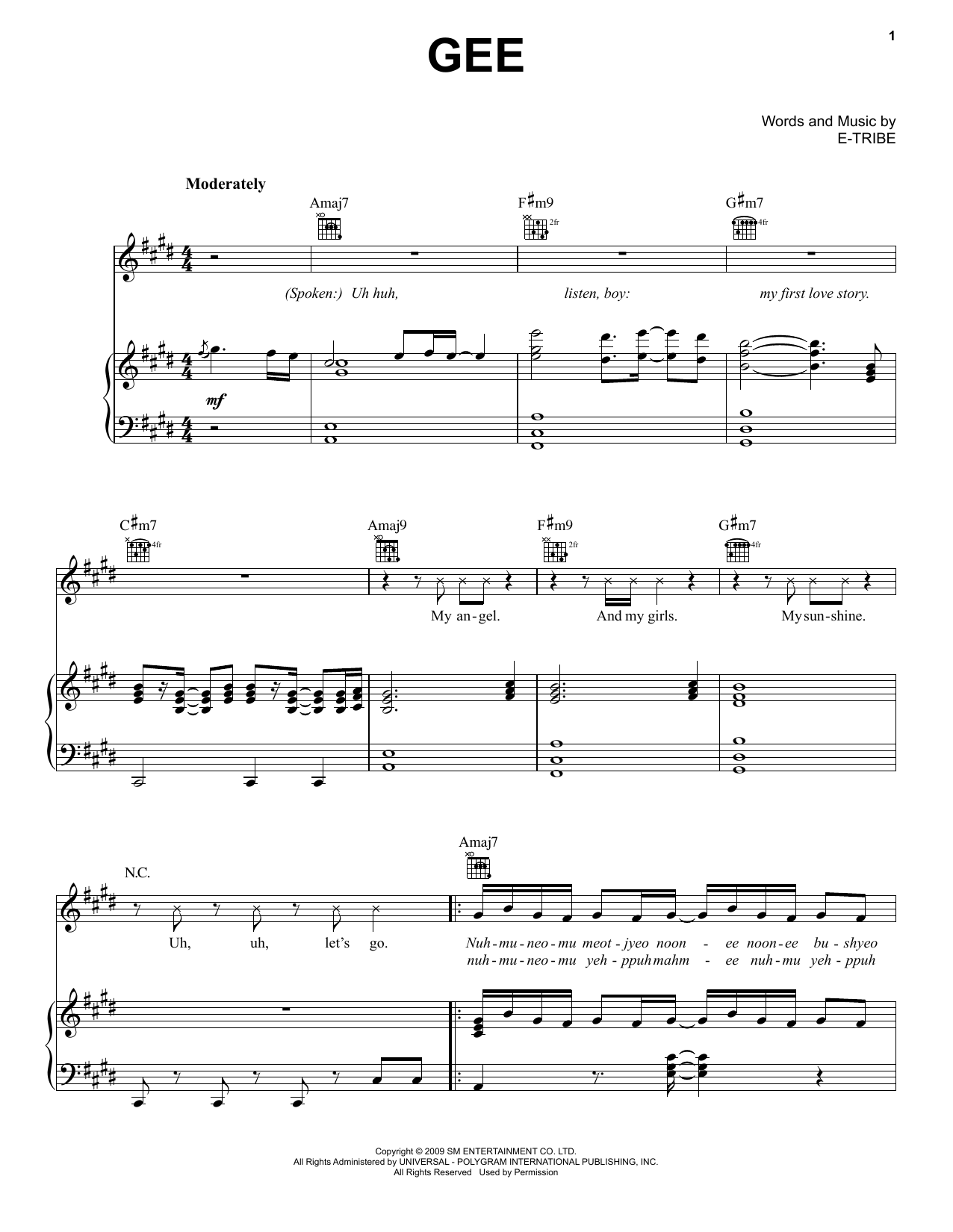 Gee: Piano/Vocal/Guitar Sheet