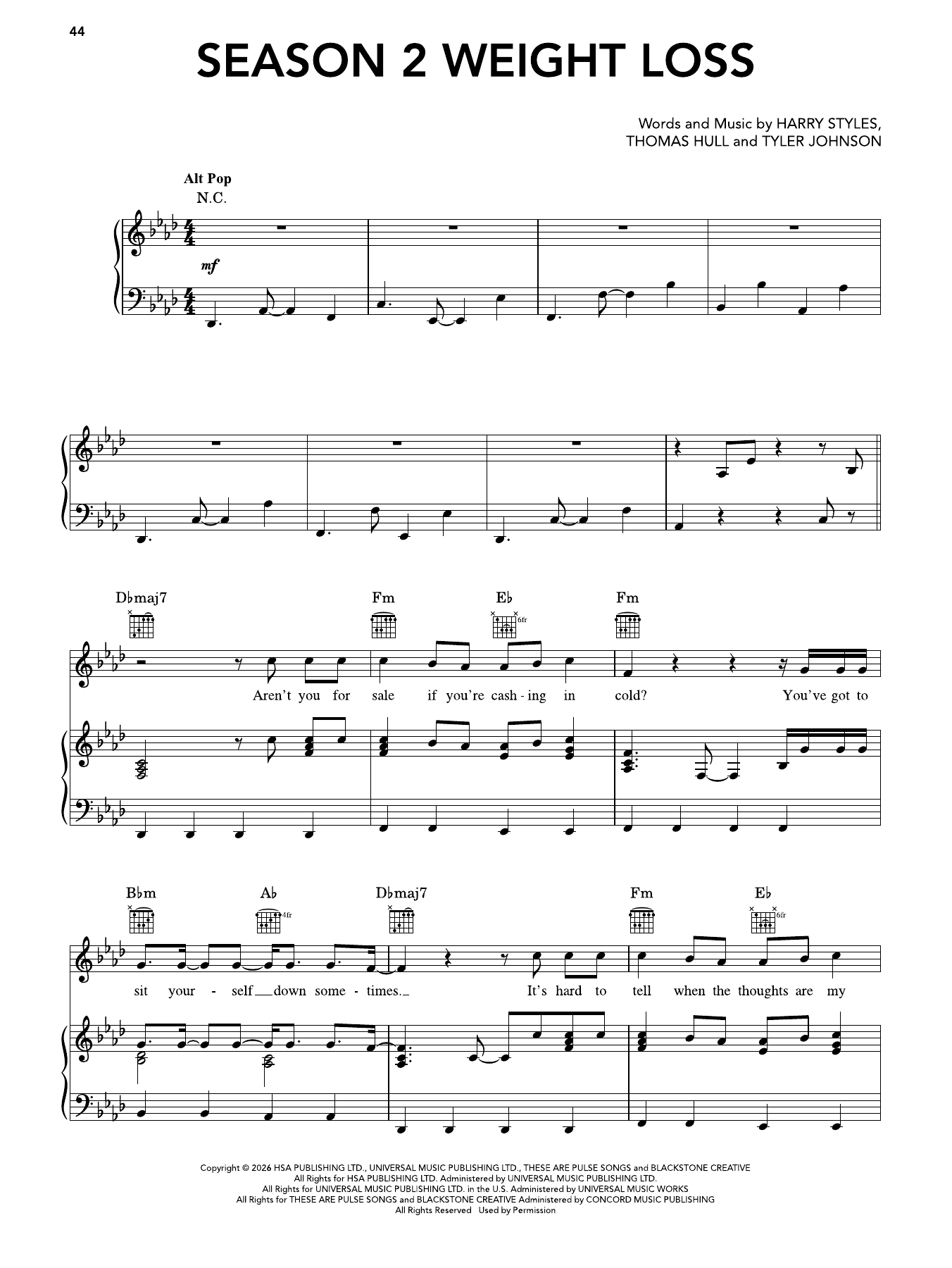 Season 2 Weight Loss: Piano/Vocal/Guitar Sheet