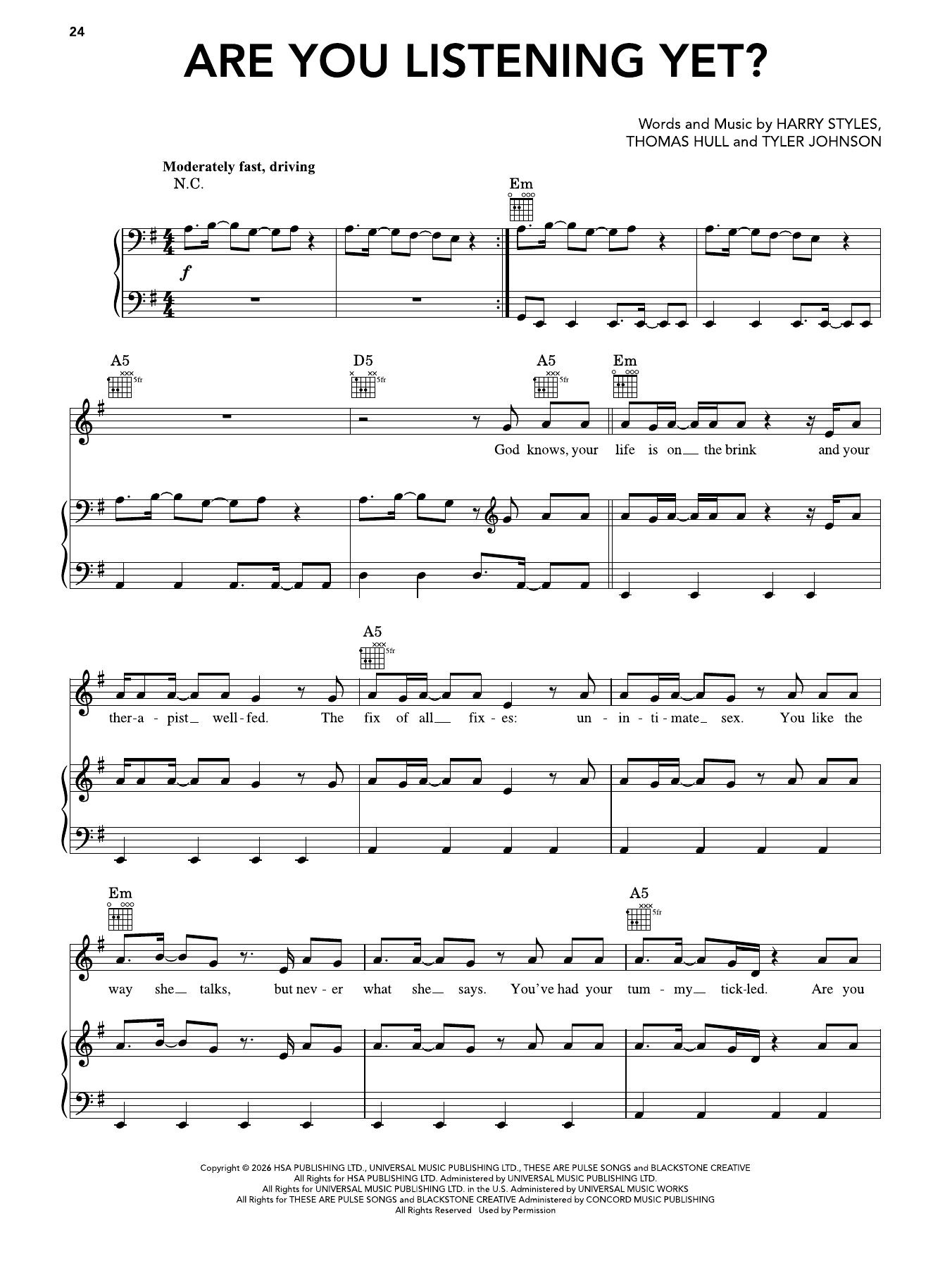 Are You Listening Yet?: Piano/Vocal/Guitar Sheet