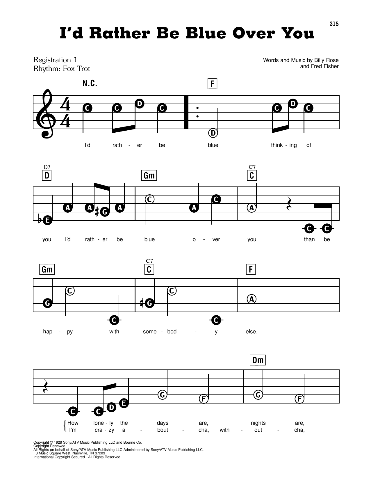 I'd Rather Be Blue Over You (from Funny Girl): E-Z Play Today