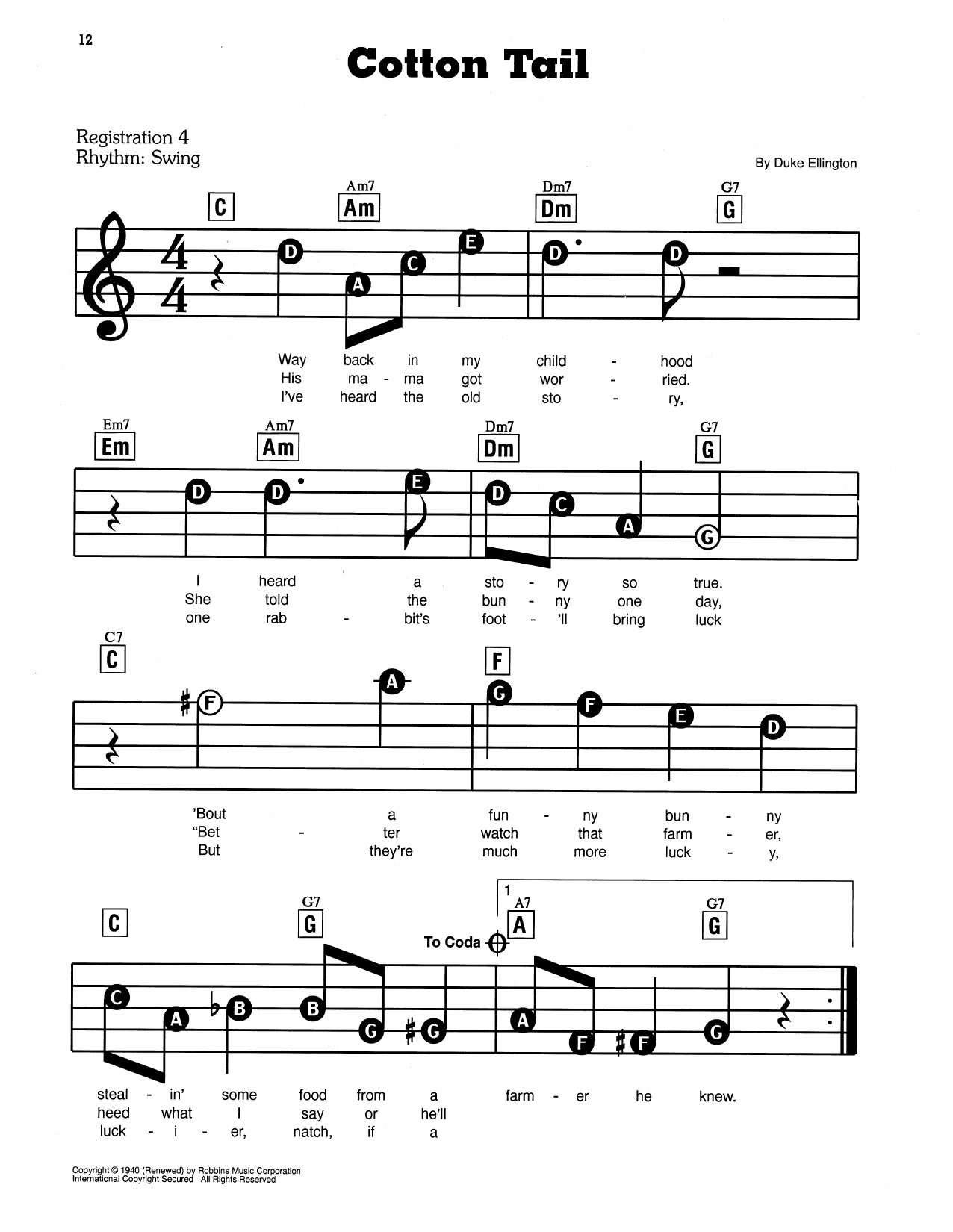 Cotton Tail: E-Z Play Today