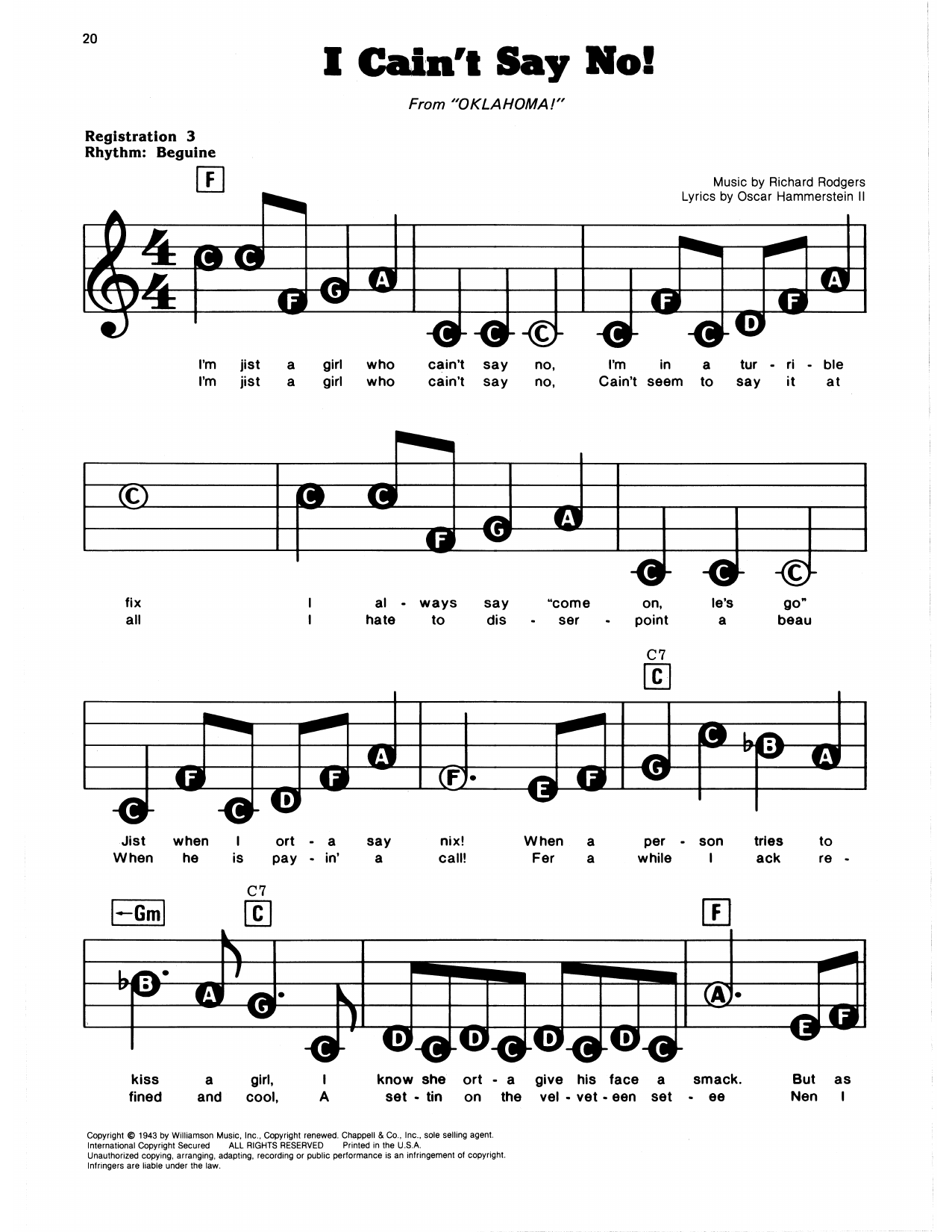 I Cain't Say No (from Oklahoma!): E-Z Play Today