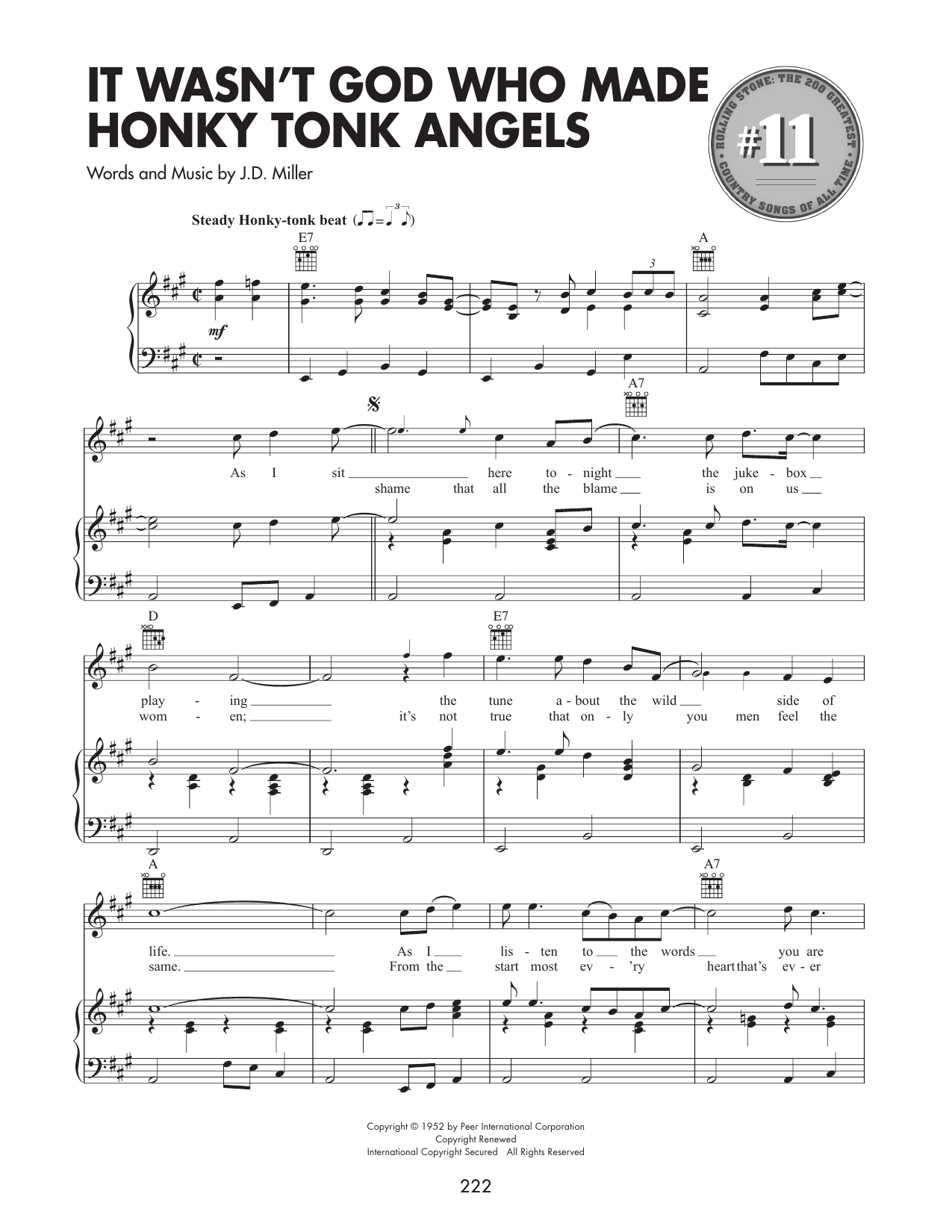 It Wasn't God Who Made Honky Tonk Angels: Piano/Vocal/Guitar Sheet