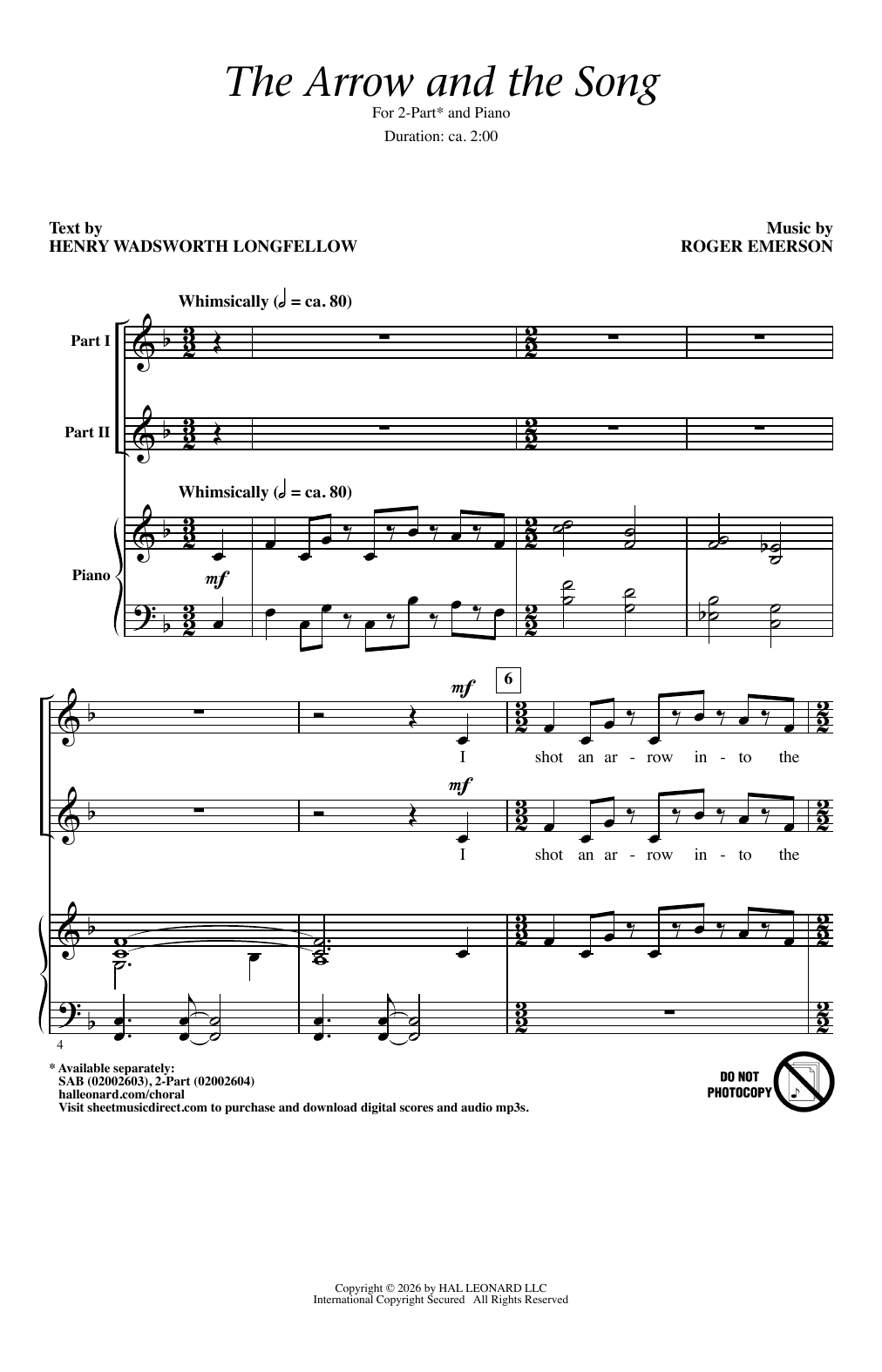 The Arrow And The Song: 2-Part Choral Octavo