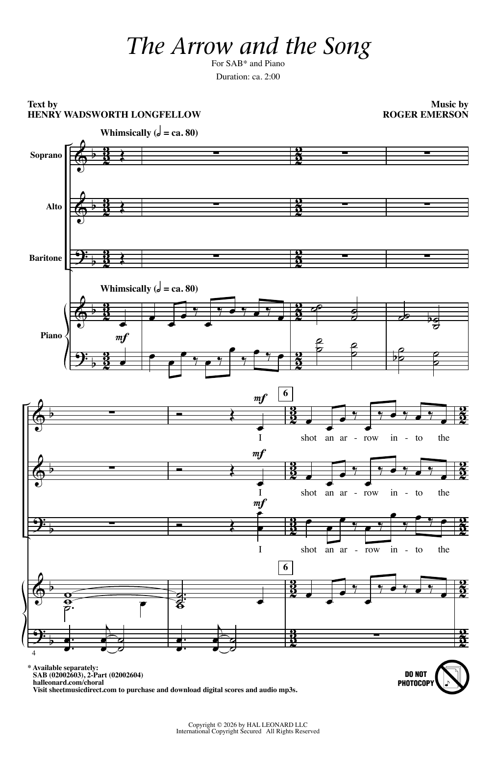 The Arrow And The Song: SAB Choral Octavo
