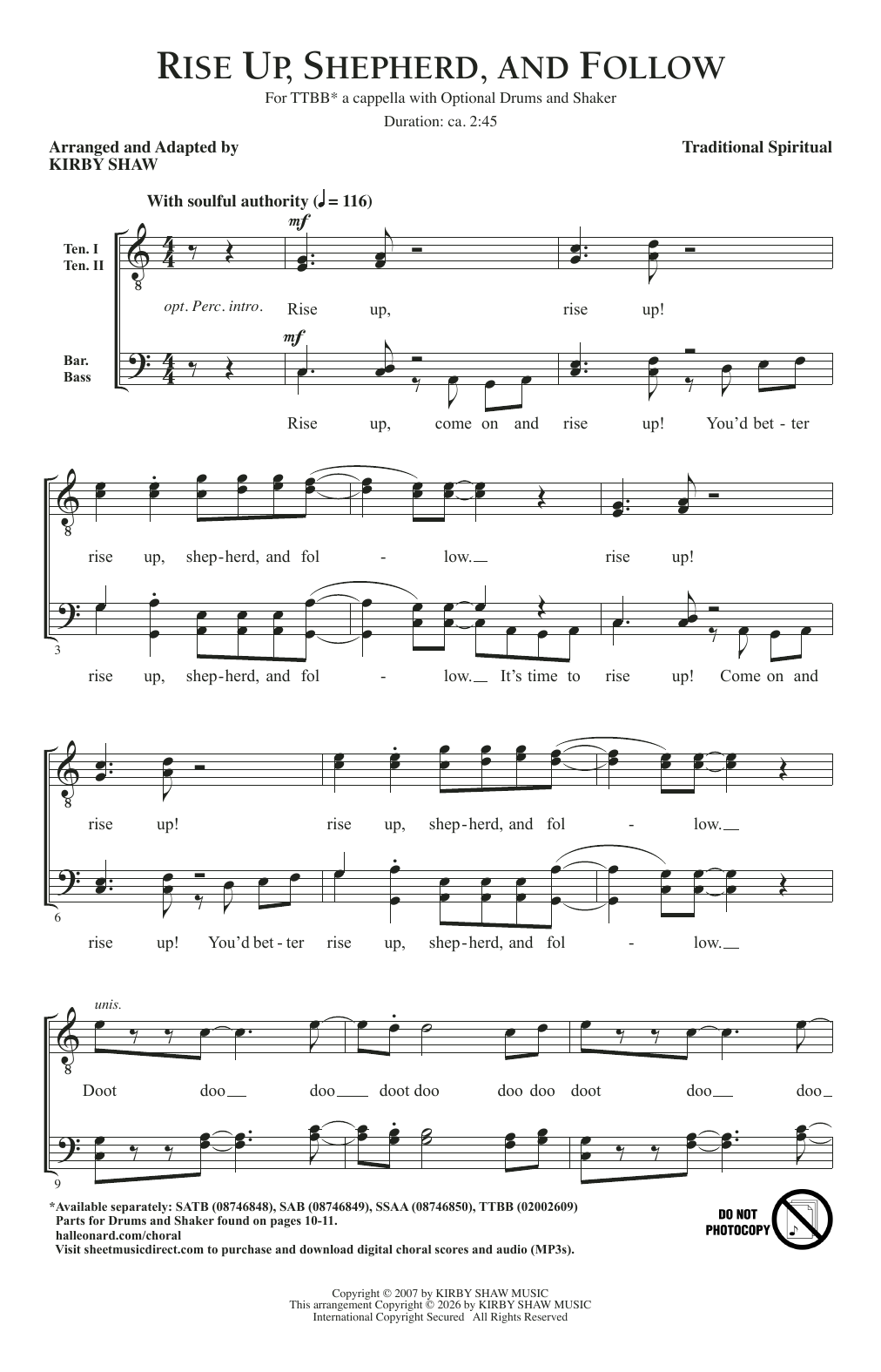 Rise Up, Shepherd, And Follow (arr. Kirby Shaw): TTBB Choral Octavo