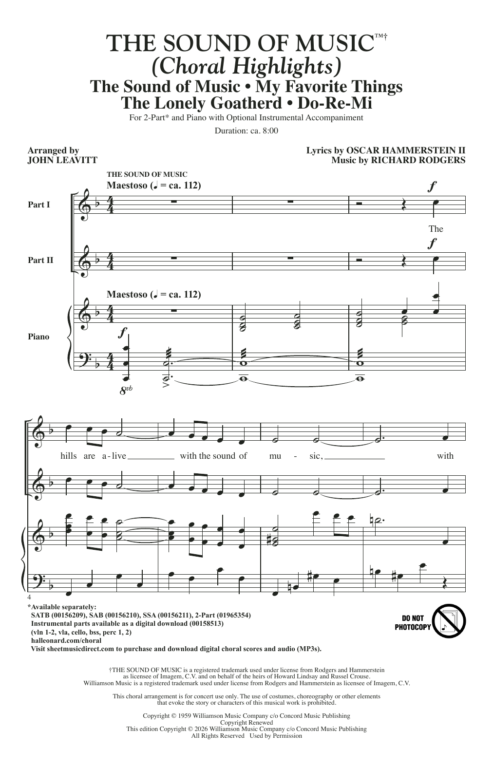 The Sound Of Music (Choral Highlights) (arr. John Leavitt): 2-Part Choral Octavo