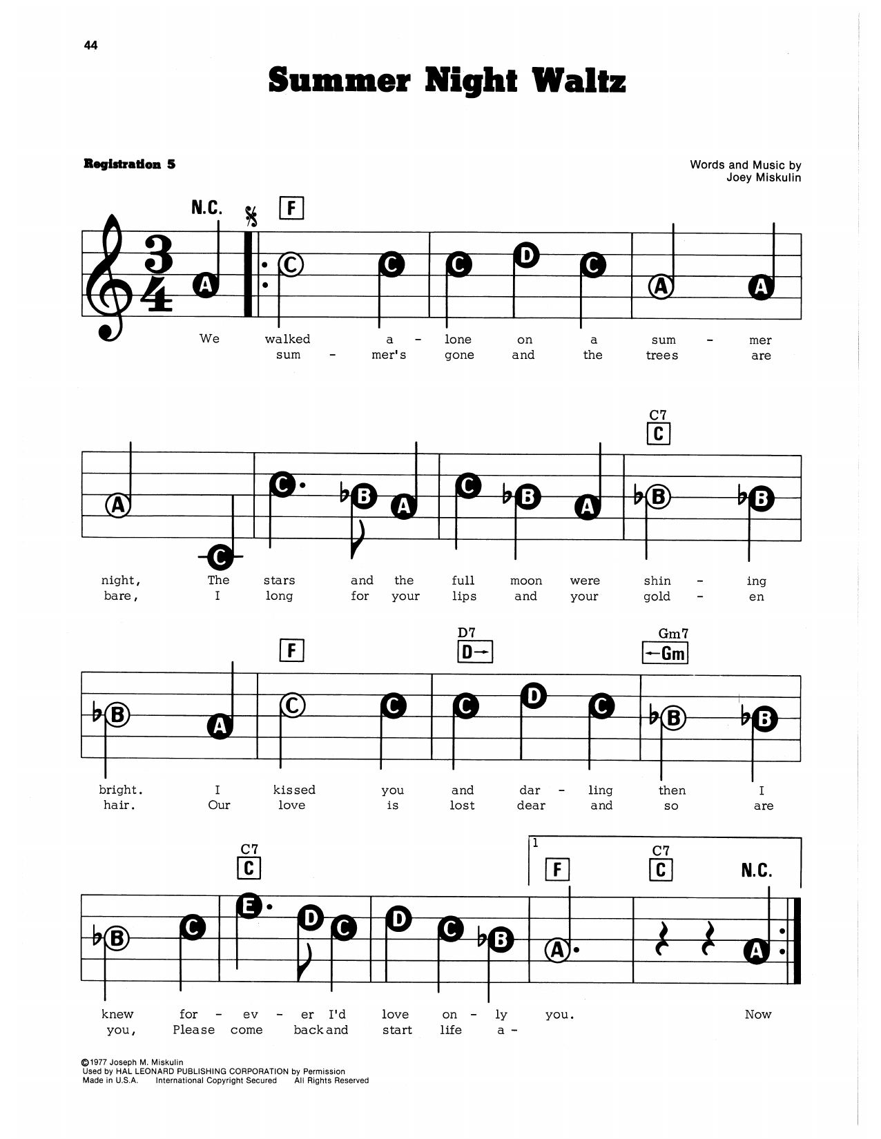 Summer Night Waltz: E-Z Play Today