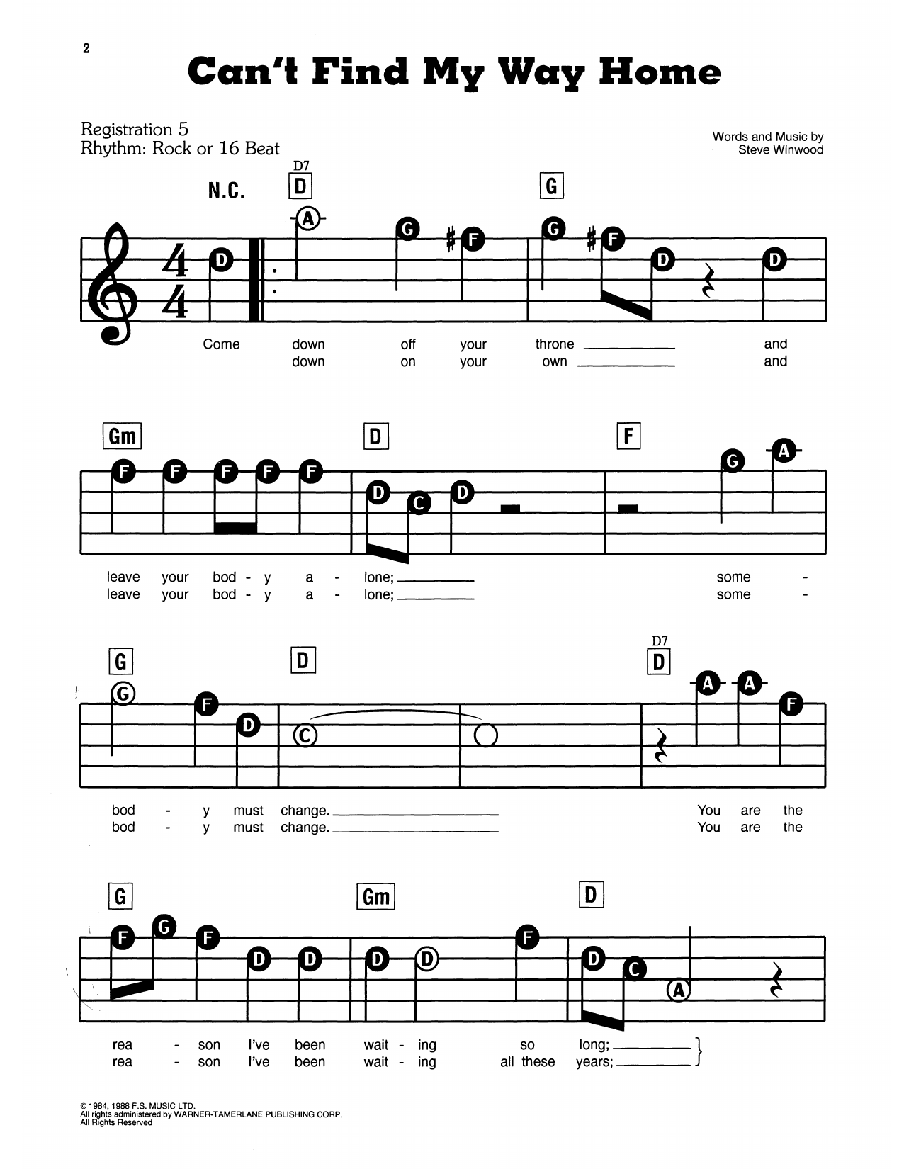 Can't Find My Way Home: E-Z Play Today