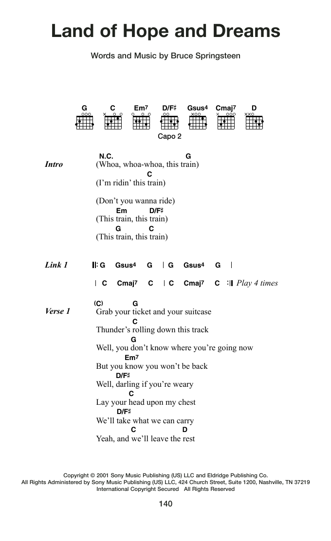 Land Of Hope And Dreams: Guitar Chords/Lyrics