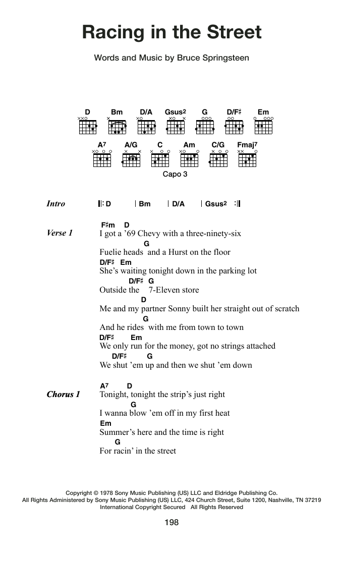 Racing In The Street: Guitar Chords/Lyrics