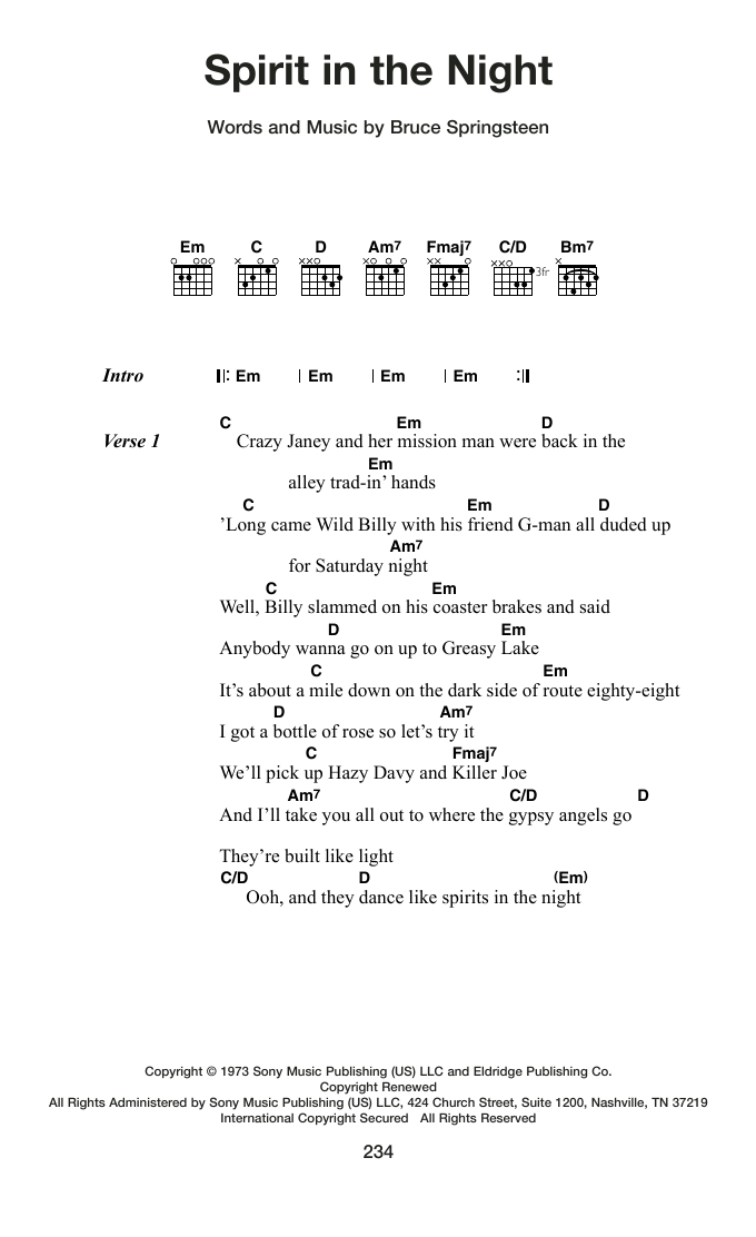 Spirit In The Night: Guitar Chords/Lyrics