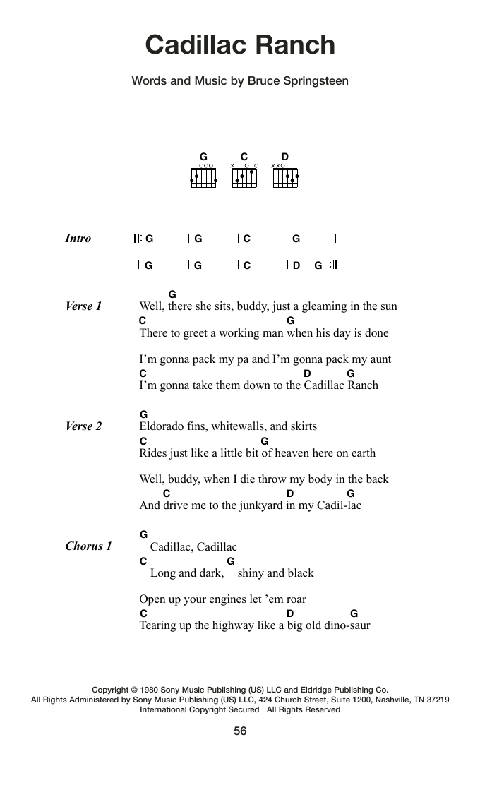 Cadillac Ranch: Guitar Chords/Lyrics