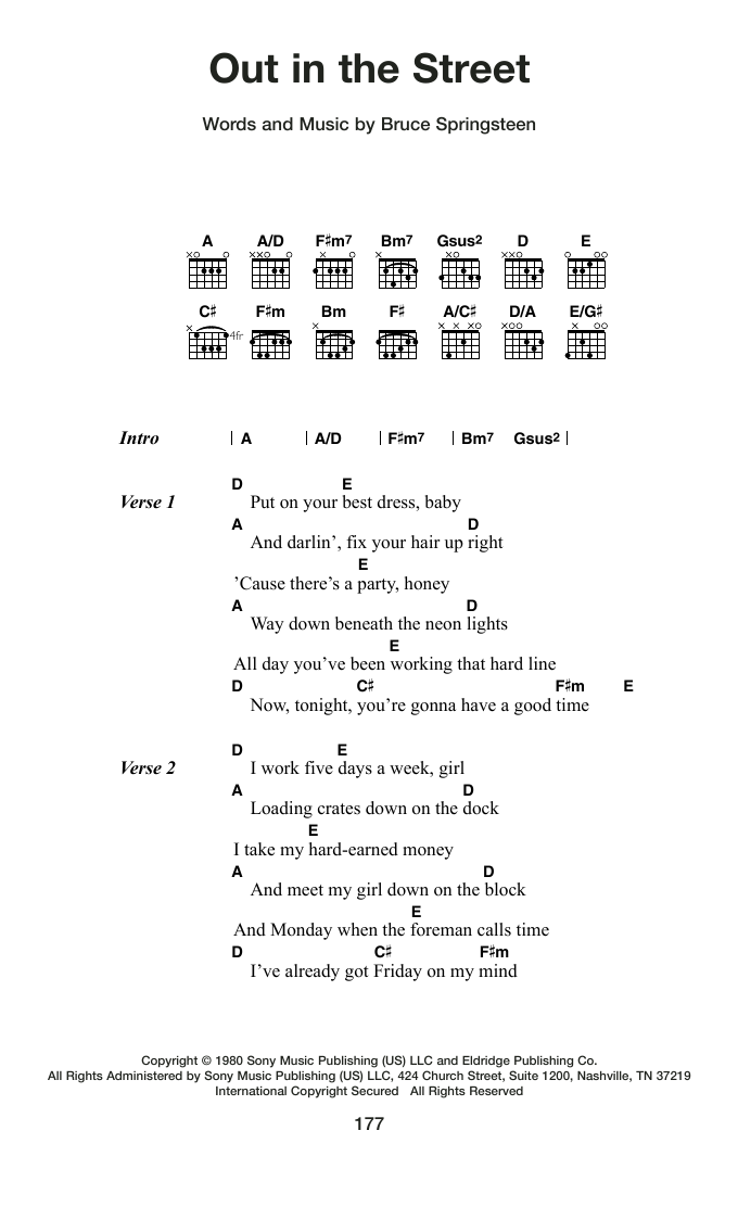 Out In The Street: Guitar Chords/Lyrics