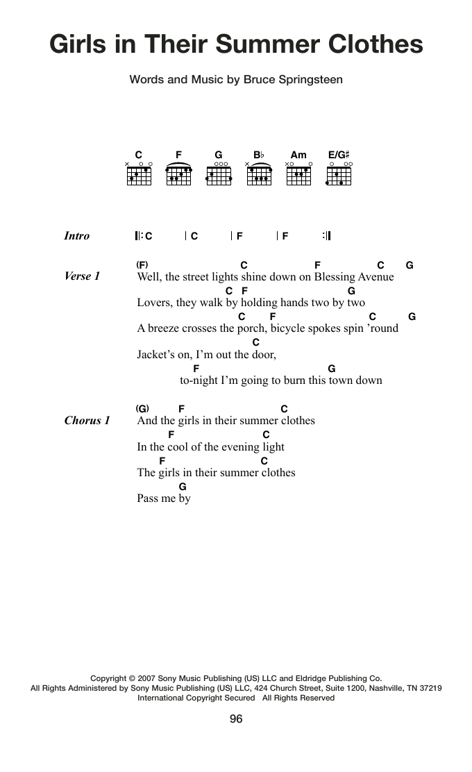Girls In Their Summer Clothes: Guitar Chords/Lyrics