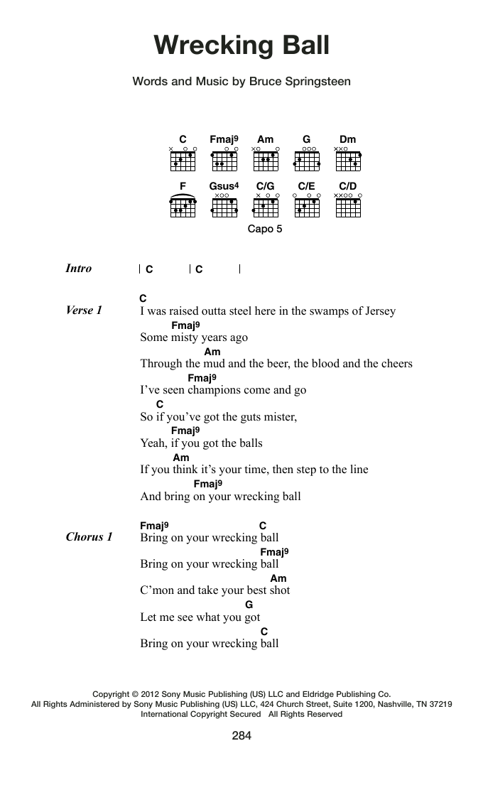 Wrecking Ball: Guitar Chords/Lyrics