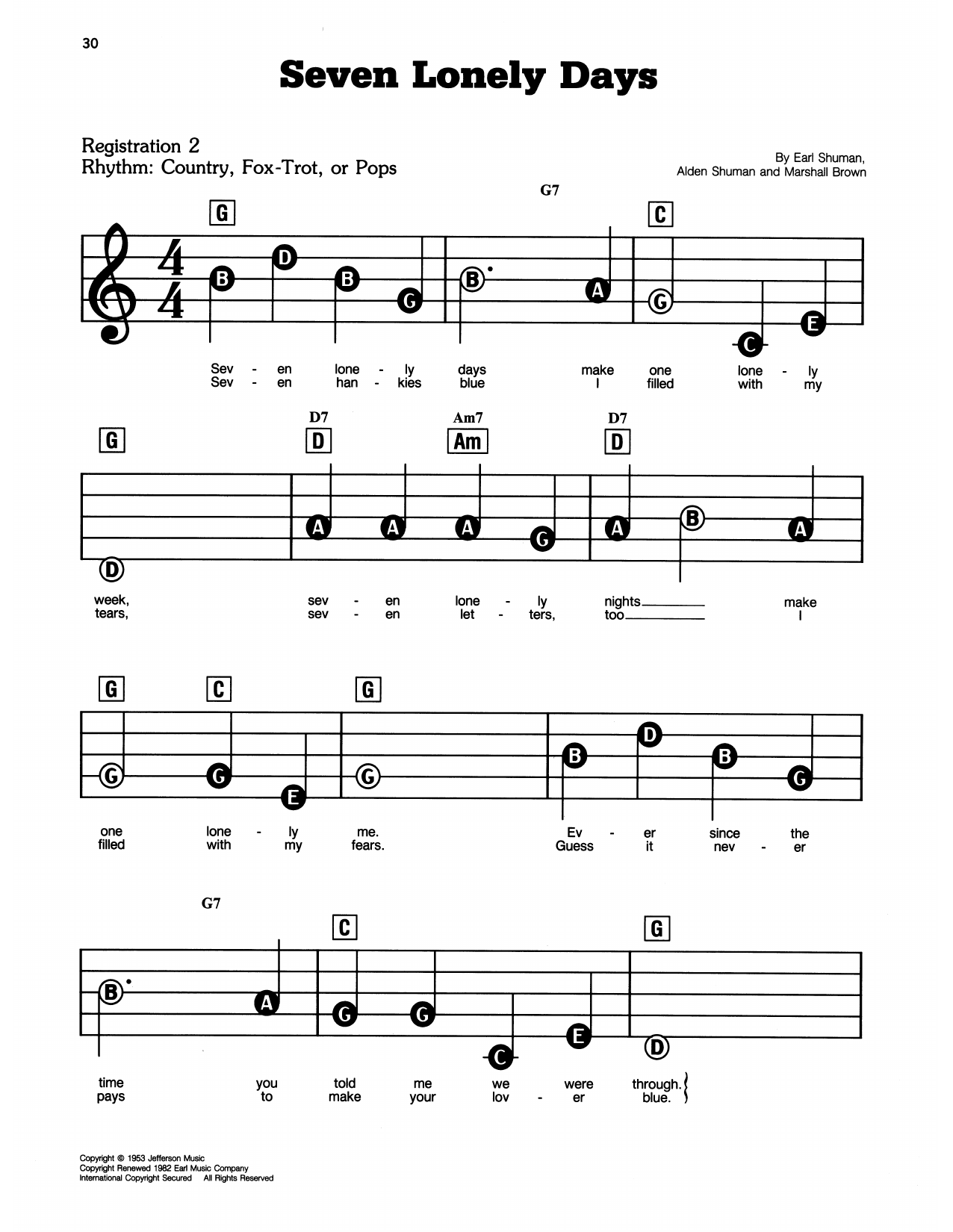 Seven Lonely Days: E-Z Play Today