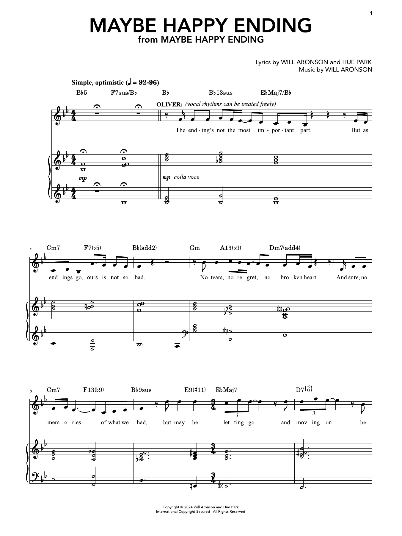 Maybe Happy Ending by Hue Park & Will Aronson Sheet Music for Piano ...