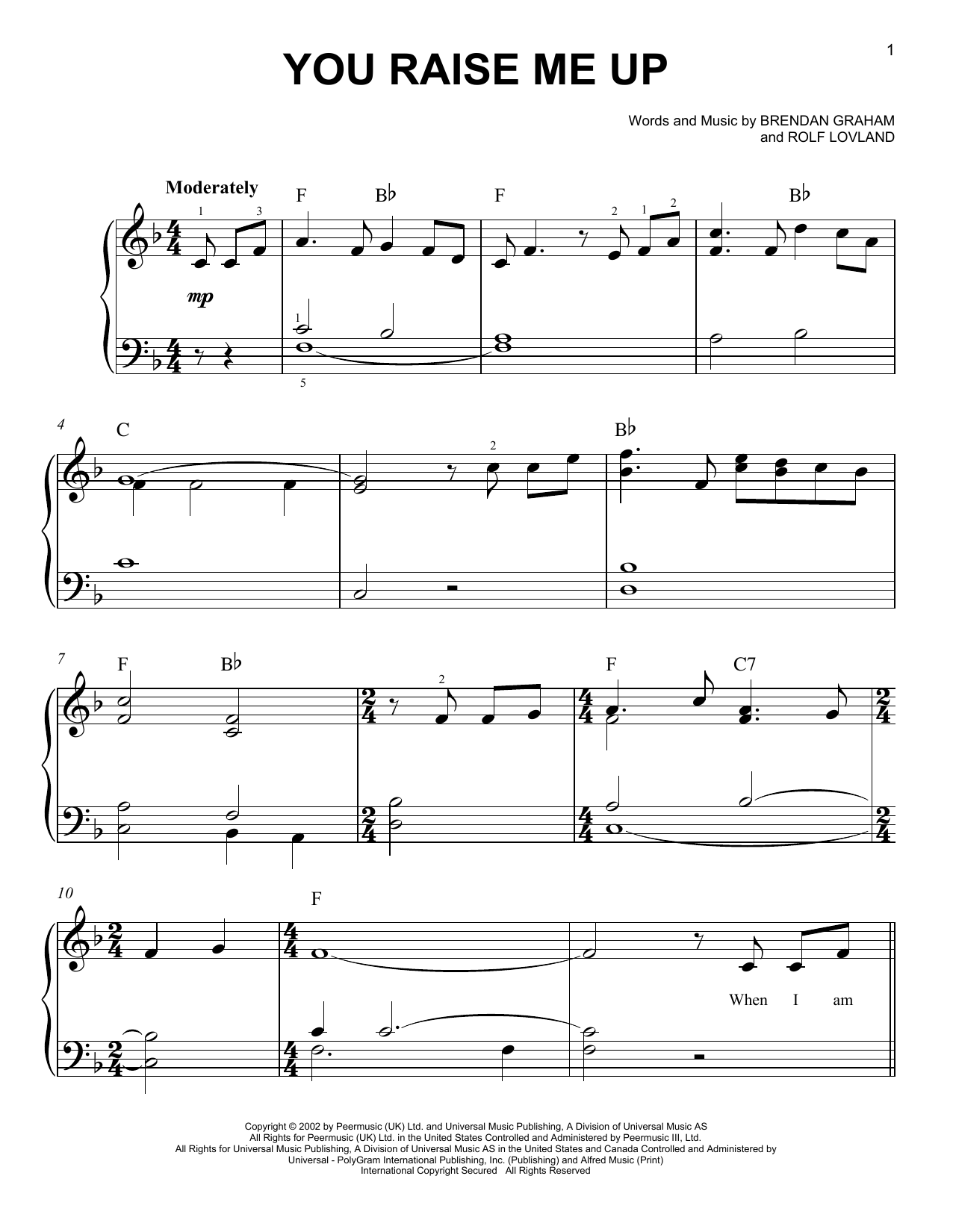 You Raise Me Up: Easy Piano