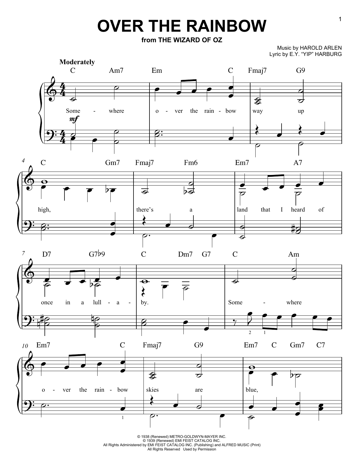Over The Rainbow (from The Wizard Of Oz): Easy Piano