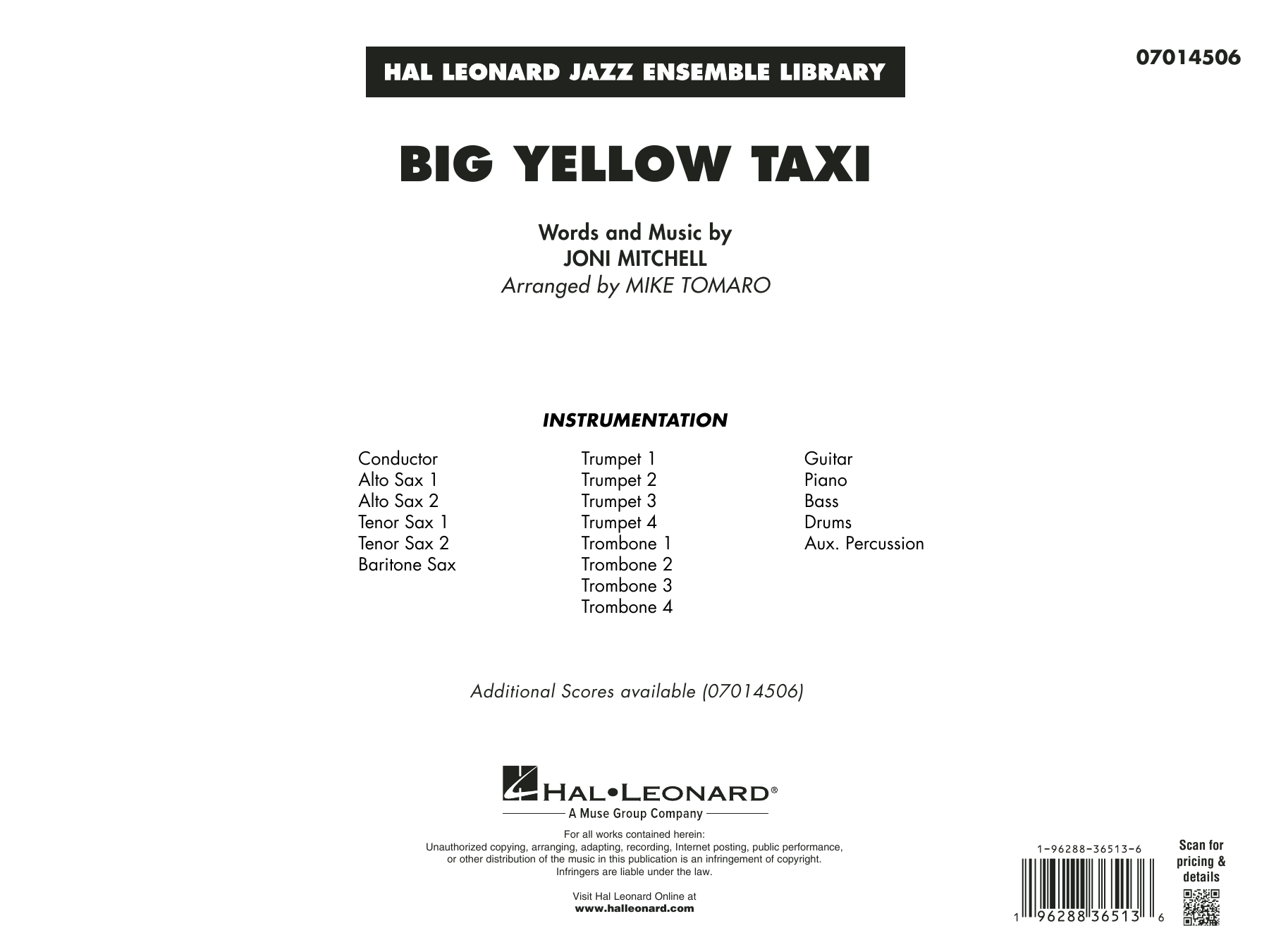 Big Yellow Taxi (arr. Mike Tomaro): Jazz Ensemble Conductor Score & Parts