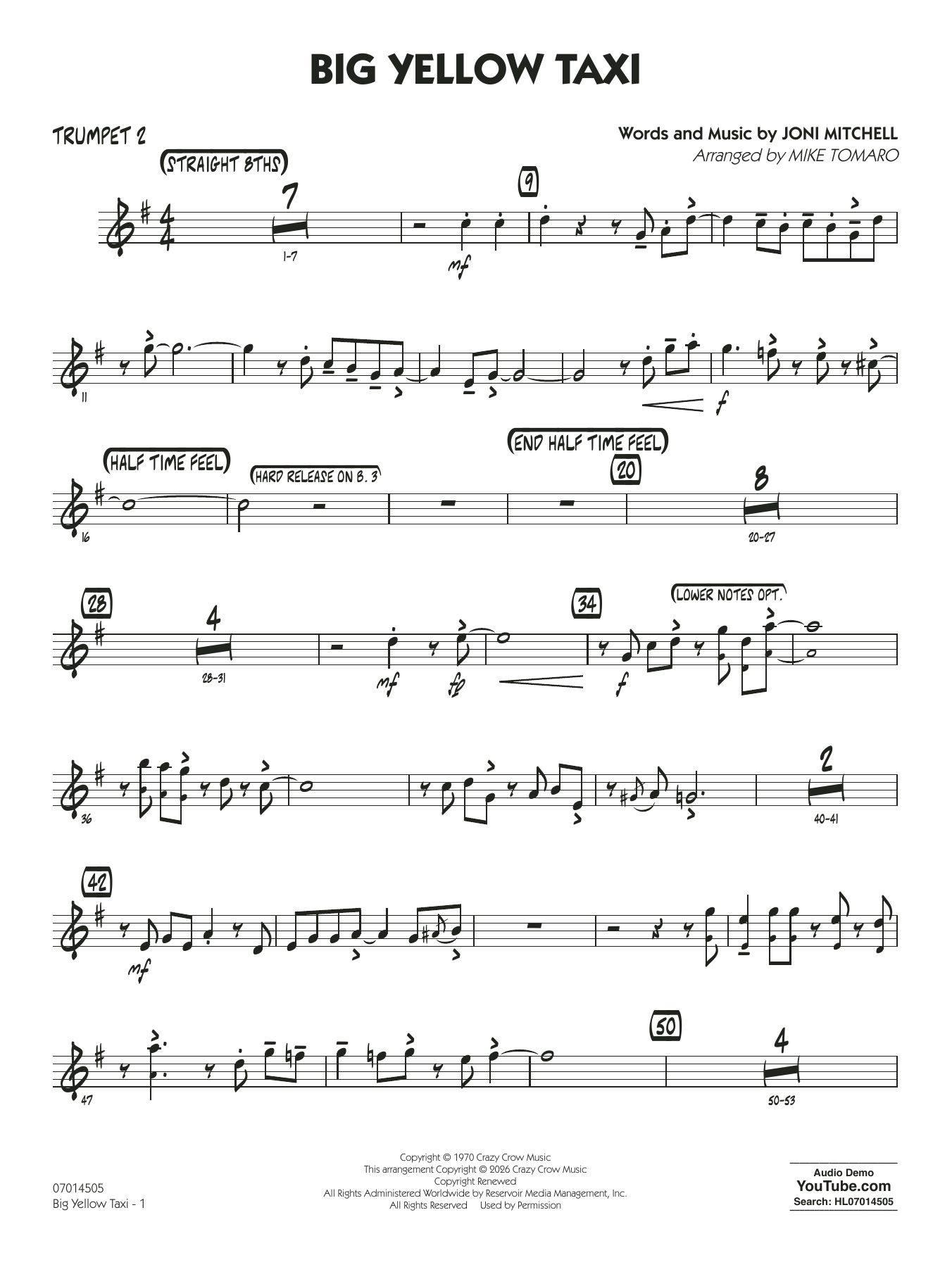 Big Yellow Taxi (arr. Mike Tomaro) - Trumpet 2