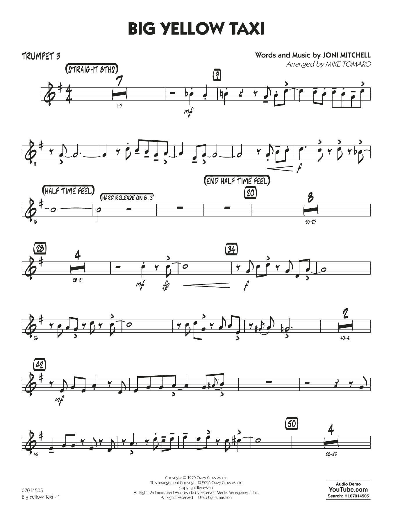 Big Yellow Taxi (arr. Mike Tomaro) - Trumpet 3