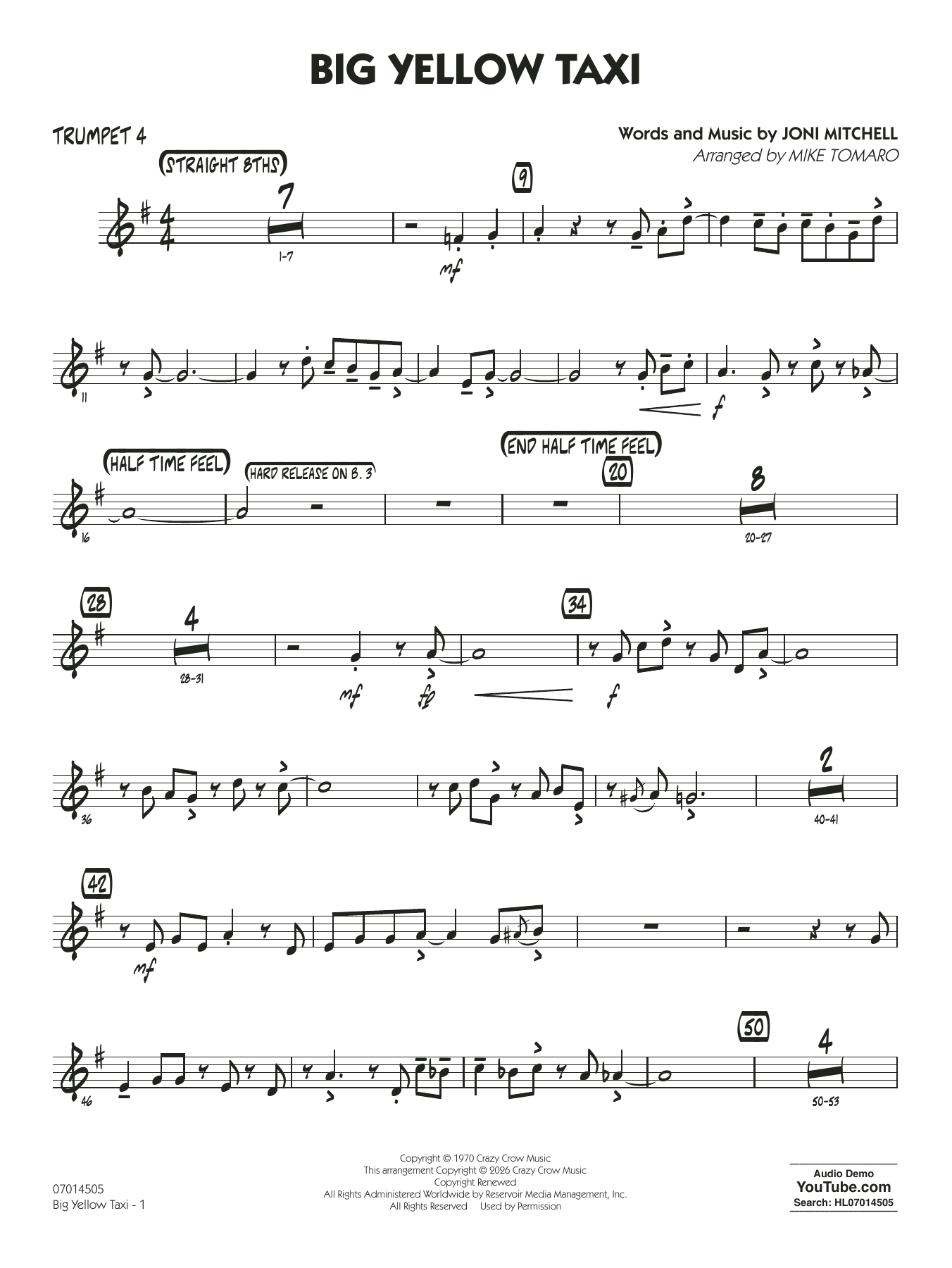 Big Yellow Taxi (arr. Mike Tomaro) - Trumpet 4
