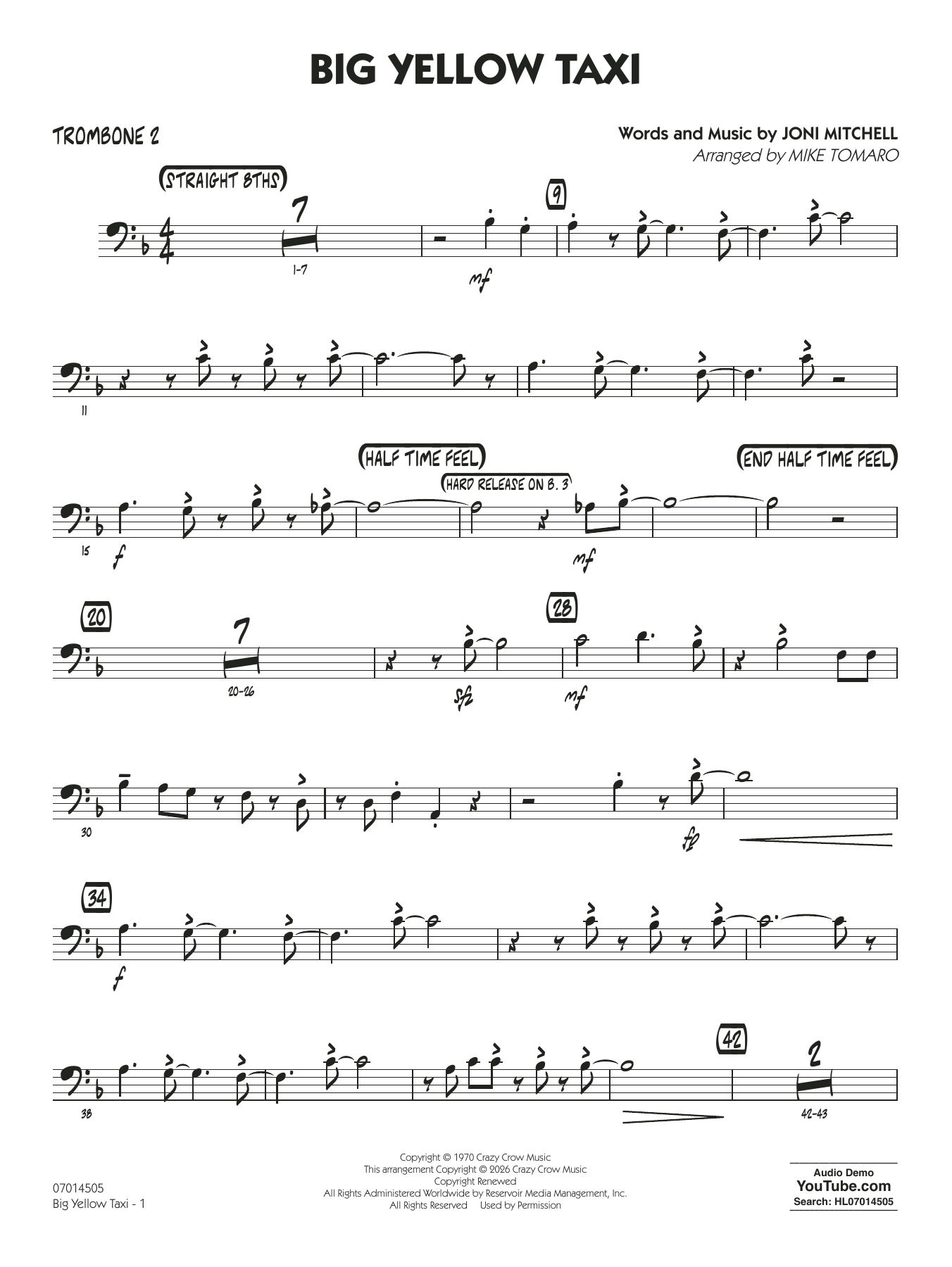 Big Yellow Taxi (arr. Mike Tomaro) - Trombone 2
