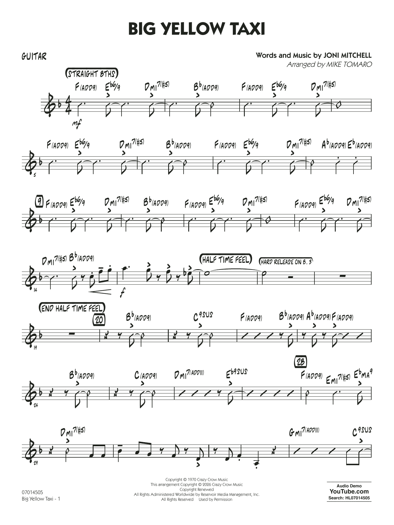 Big Yellow Taxi (arr. Mike Tomaro) - Guitar