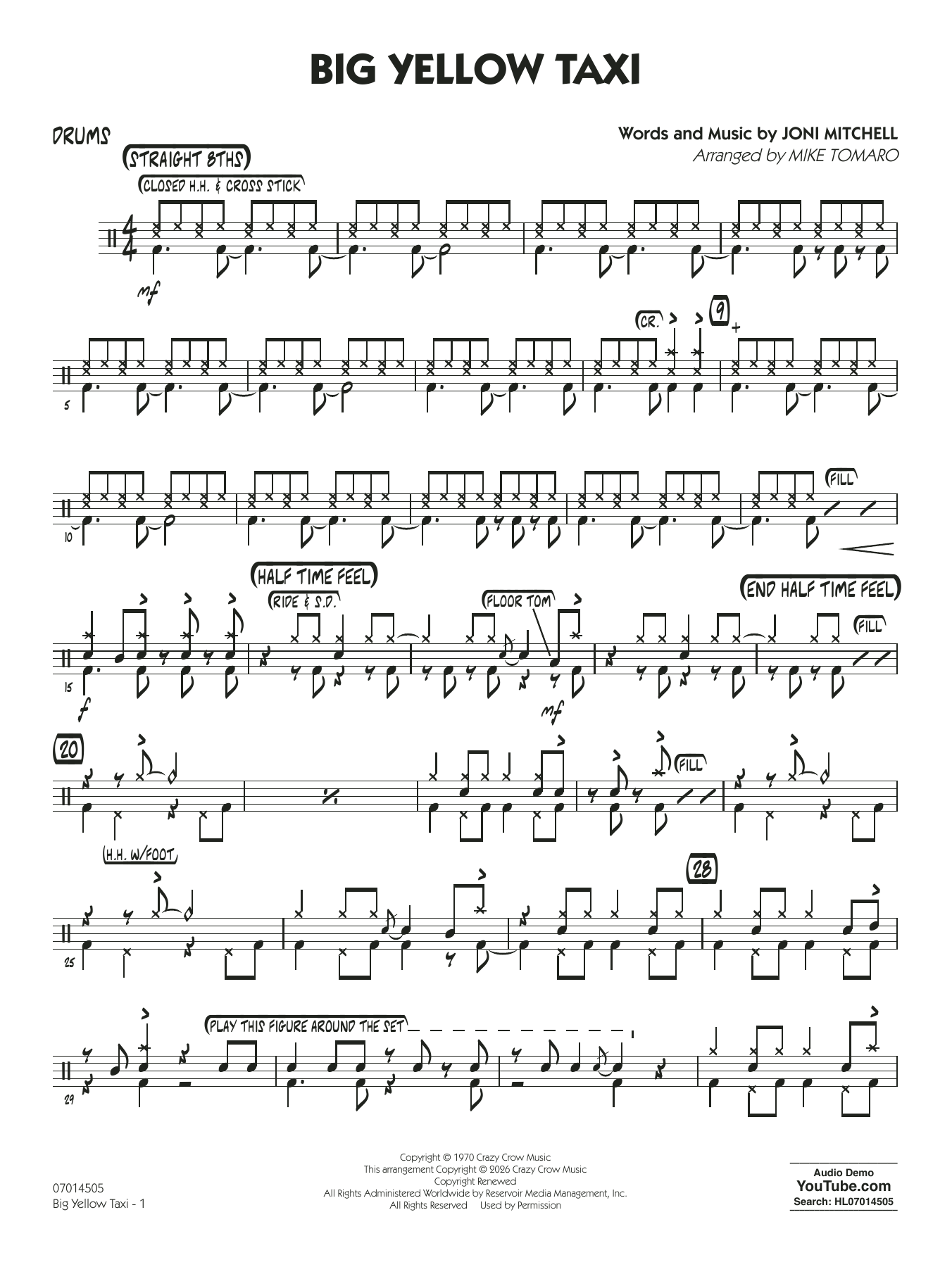 Big Yellow Taxi (arr. Mike Tomaro) - Drums