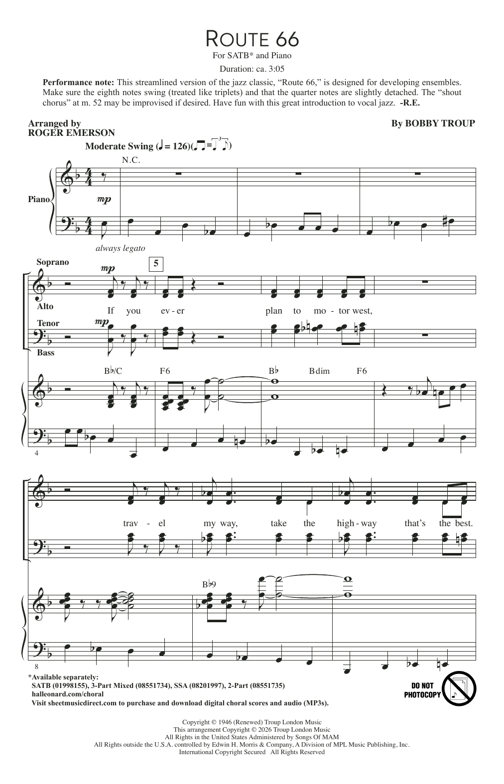 Route 66 (arr. Roger Emerson): SATB Choral Octavo
