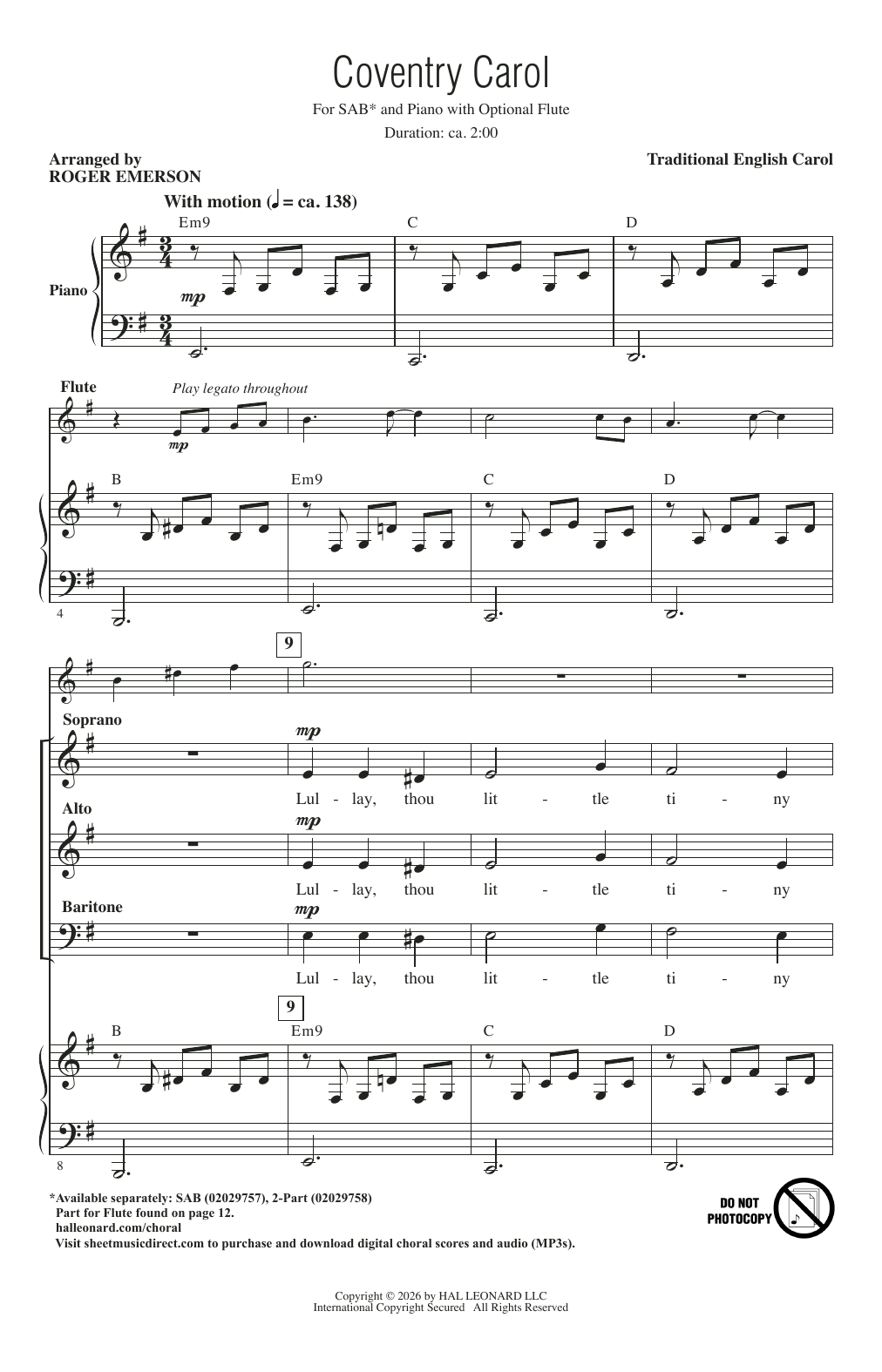 Coventry Carol (arr. Roger Emerson): SAB Choral Octavo