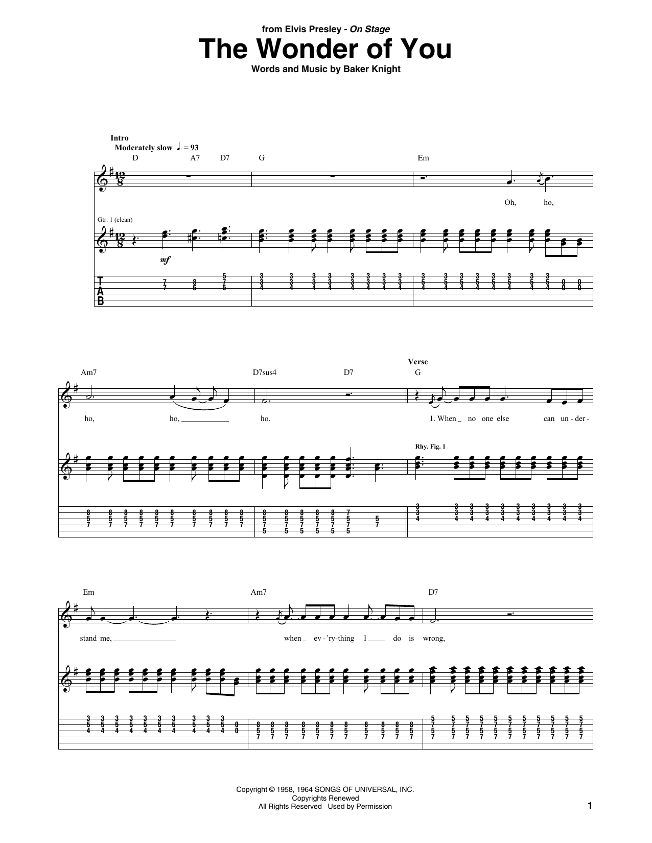 The Wonder Of You: Guitar Tab