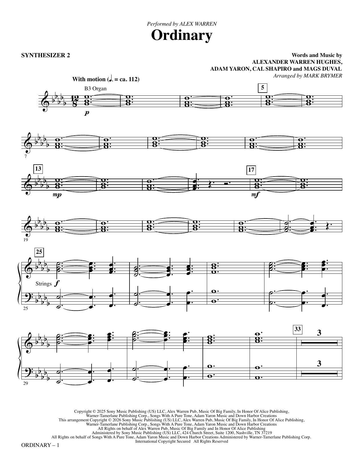 Ordinary (arr. Mark Brymer) - Synthesizer II: Choral Instrumental Pak